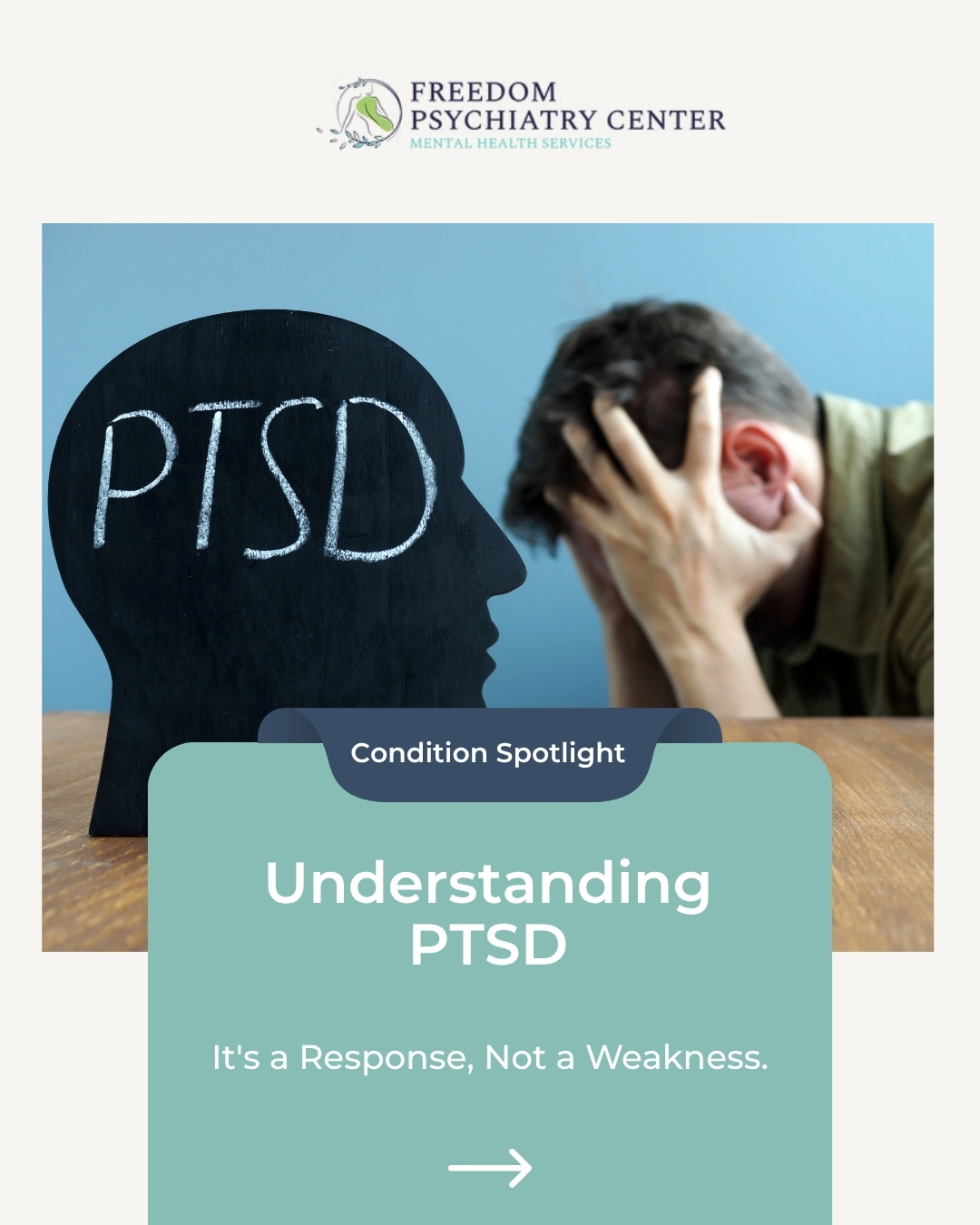 Post-Traumatic Stress Disorder (PTSD) can develop after experiencing or witnessing any terrifying event. It's the brain's response to trauma, and it can affect anyone. Symptoms like flashbacks, avoidance, and hypervigilance can be disruptive, but they are treatable. You don't have to live with the weight of trauma alone.
#PTSDAwareness #MentalHealthEducation #TraumaRecovery #FreedomPsychiatry #MentalHealthSupport #PhoenixAZ #EndTheStigma #SeekHelp