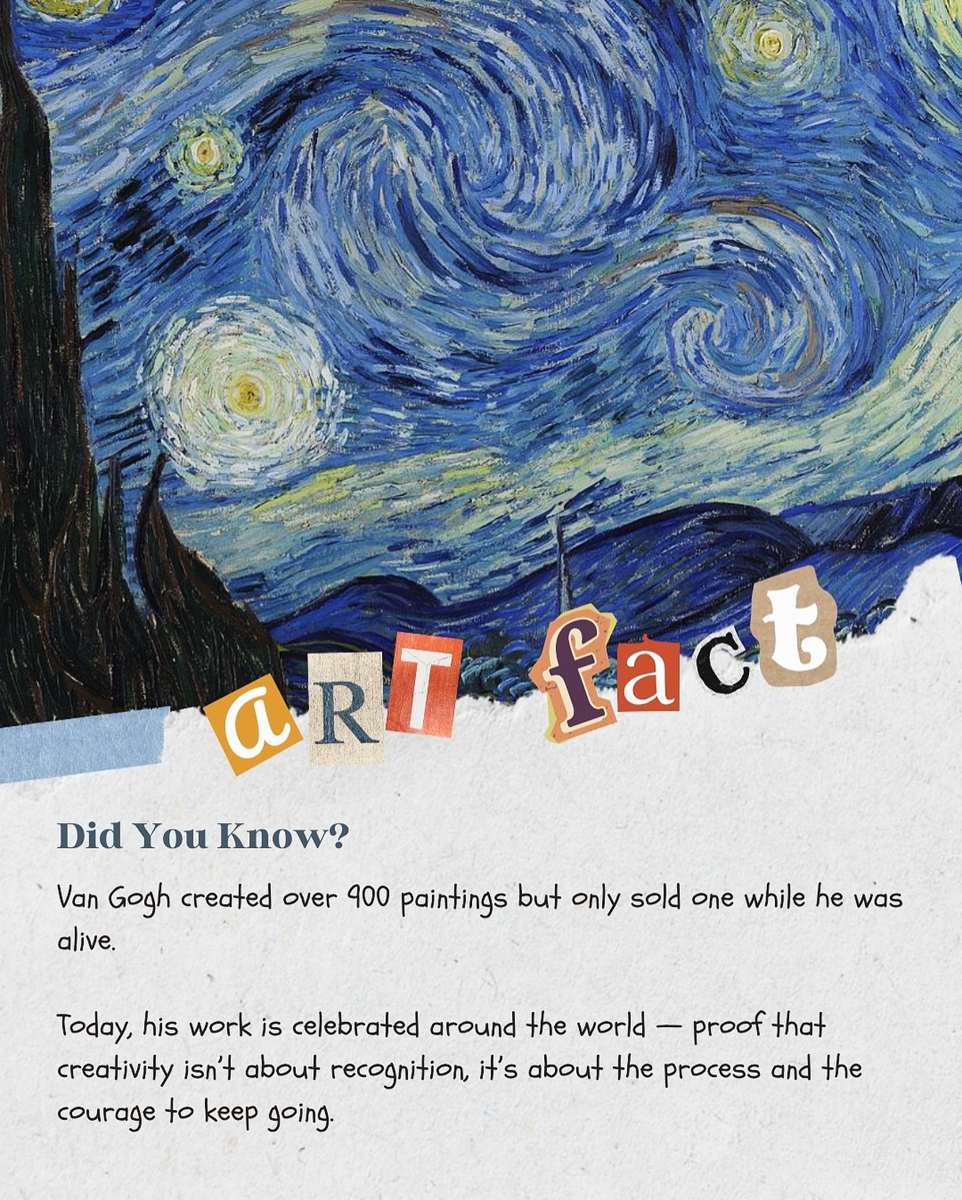 ✨ Let that be your reminder: Make art because it matters to you.
#VanGogh #ArtFact #StudioBlueArtAcademy #CreateEveryday #NotAboutPerfect