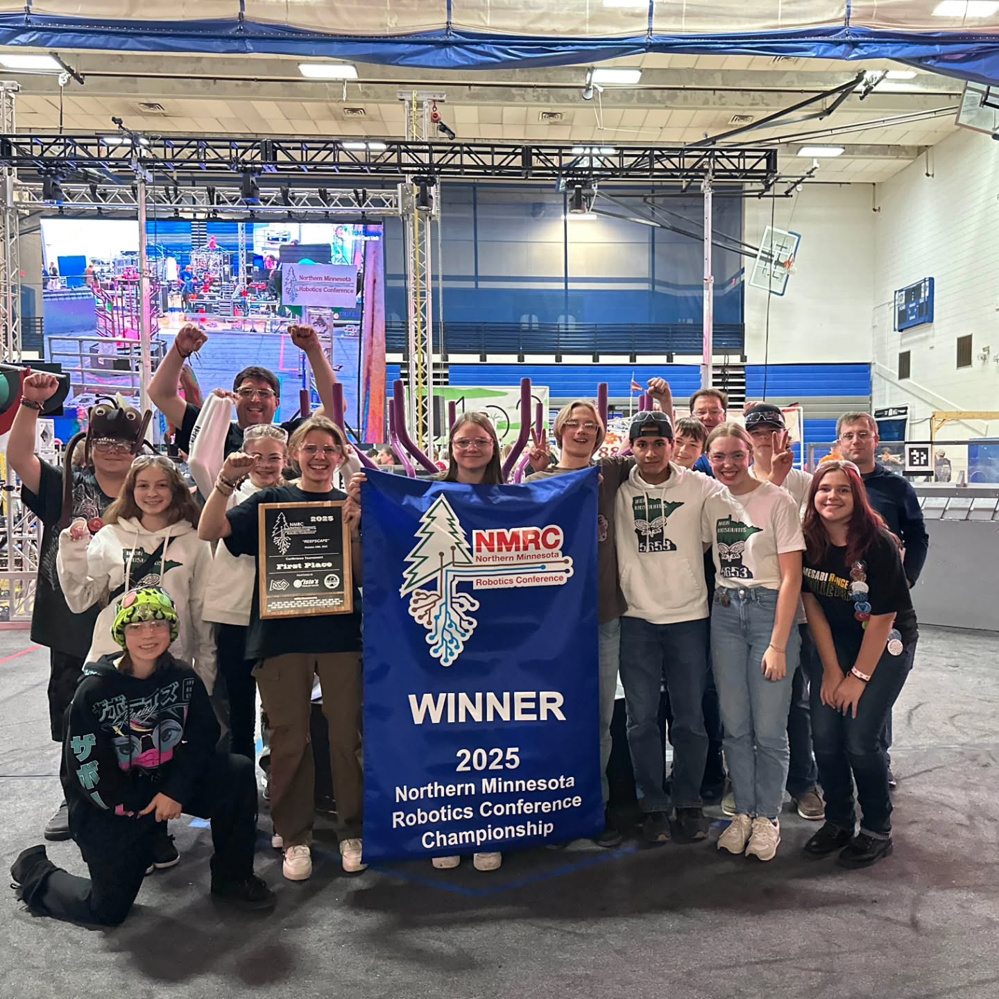 Fun weekend at the NMRC Championship and Open tournaments. Thank you to alliance captain @patriotics_5913, @kaoticrobotics , and @8586 for teaming up for the Championship win. Also to captain @teamfred2883, @kaoticrobotics and @arrowbot.8878 for battling to the finals in the Open. So many fun teams to compete with for the Reefscape last hurrah. Tired robots can now be rested as we look forward to this year!