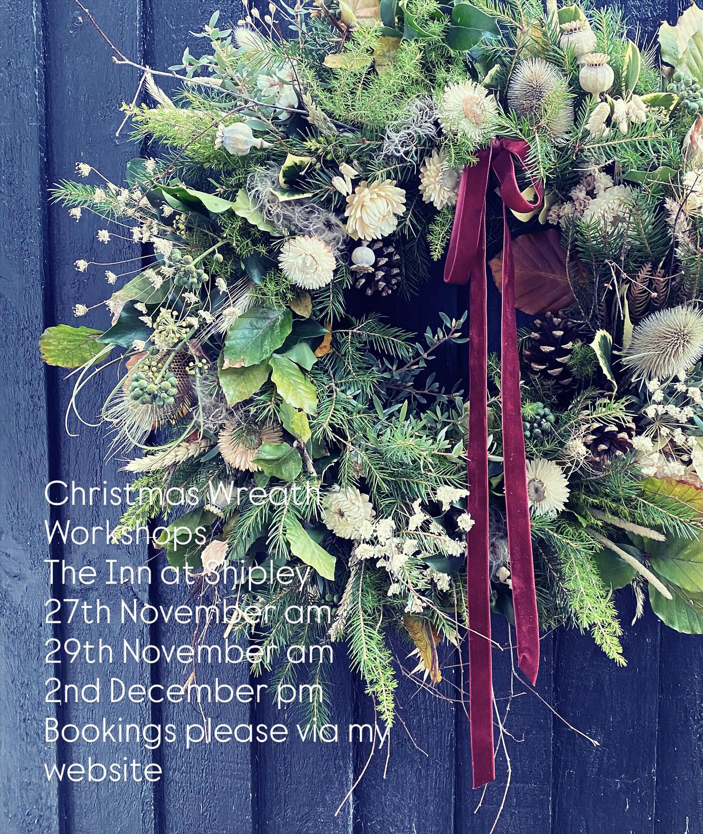 Come and join me @innatshipley for a moment of festive fun and creativity. Morning workshops are 11-1pm and the evening runs from 6.30-8.30pm. The lovely folk at the Inn will be providing complementary hot drinks and mince pies, and I’ll be bringing the gorgeous evergreens and all the trimmings! All locally sourced of course. Bookings are being taken via my website, £65 per place. Looking forward to seeing you 💚 🌲 🎀 🔔 🎄 #festivejoy #wreaths #learningnewthings #shareamomentofjoy