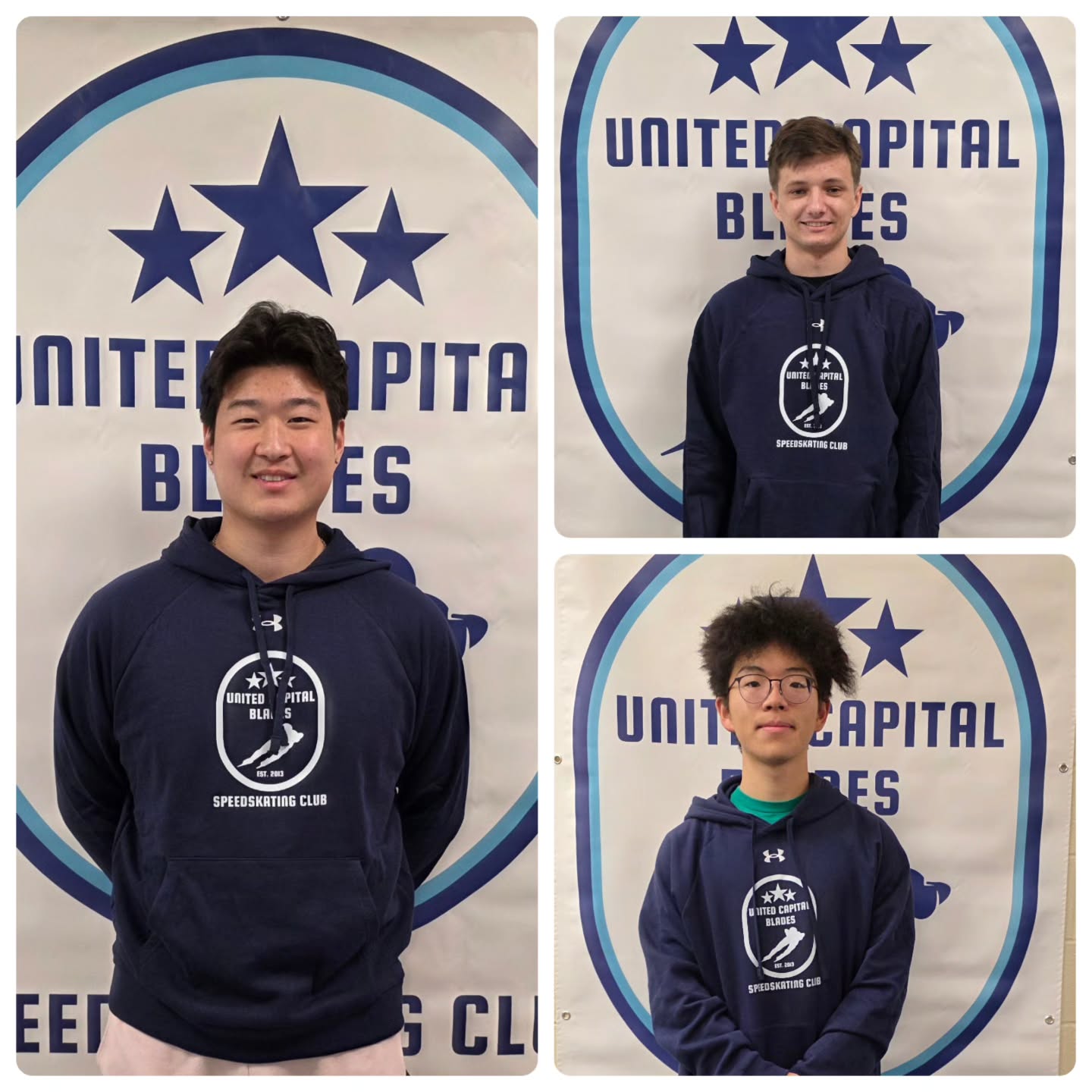 UCB coaching staff check-in! Joonsuh, Nathaniel and Gihoon make a great support team for our skaters. ππ©΅π€ #united #UCB #speedskating