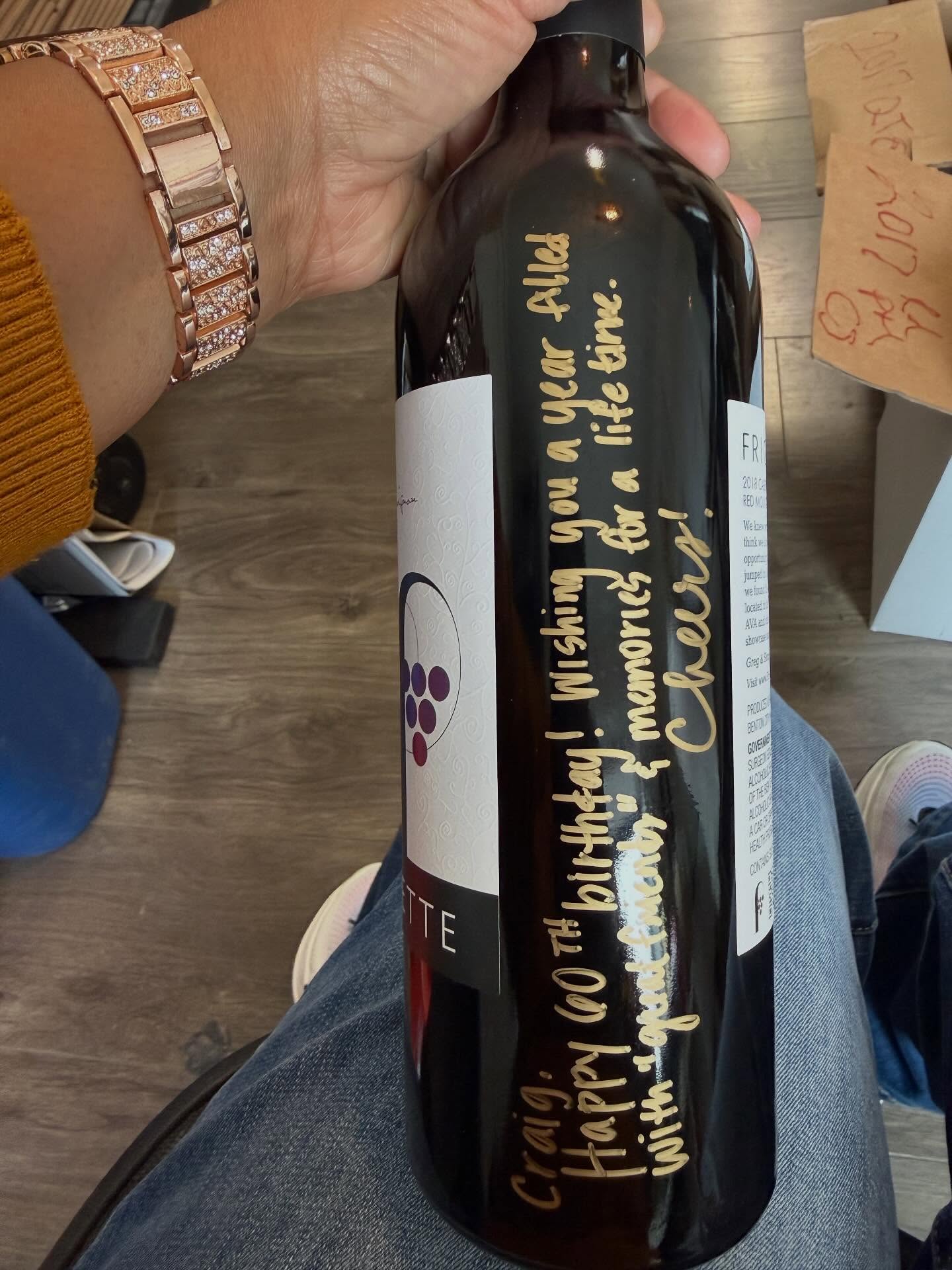 The other day, some friends came in to celebrate their buddy. A good man they clearly love and admire. They wanted to surprise him with a bottle of wine, but not just any bottle.
They shared what he liked, what made him special, and together we snuck out to our library to find the perfect bottle of wine. Between glasses clinking and guests laughing, we took a quiet moment to handwrite a message from their hearts onto that bottle. It’s a simple note that will be a lifelong keepsake.
It reminded us that wine isn’t just about what’s in the glass. It’s about connection, celebration, and the people who make life rich and full. It’s about friends, family and the people we are grateful to have in our lives. And it’s about the new connections and relationships we’ll make too.
Here’s to friendship, to small gestures that mean everything, and to the stories told and remembered over a bottle of Frichette wine.
Happy Birthday, Craig! We hope you enjoy this special bottle your friends picked out just for you!!!!