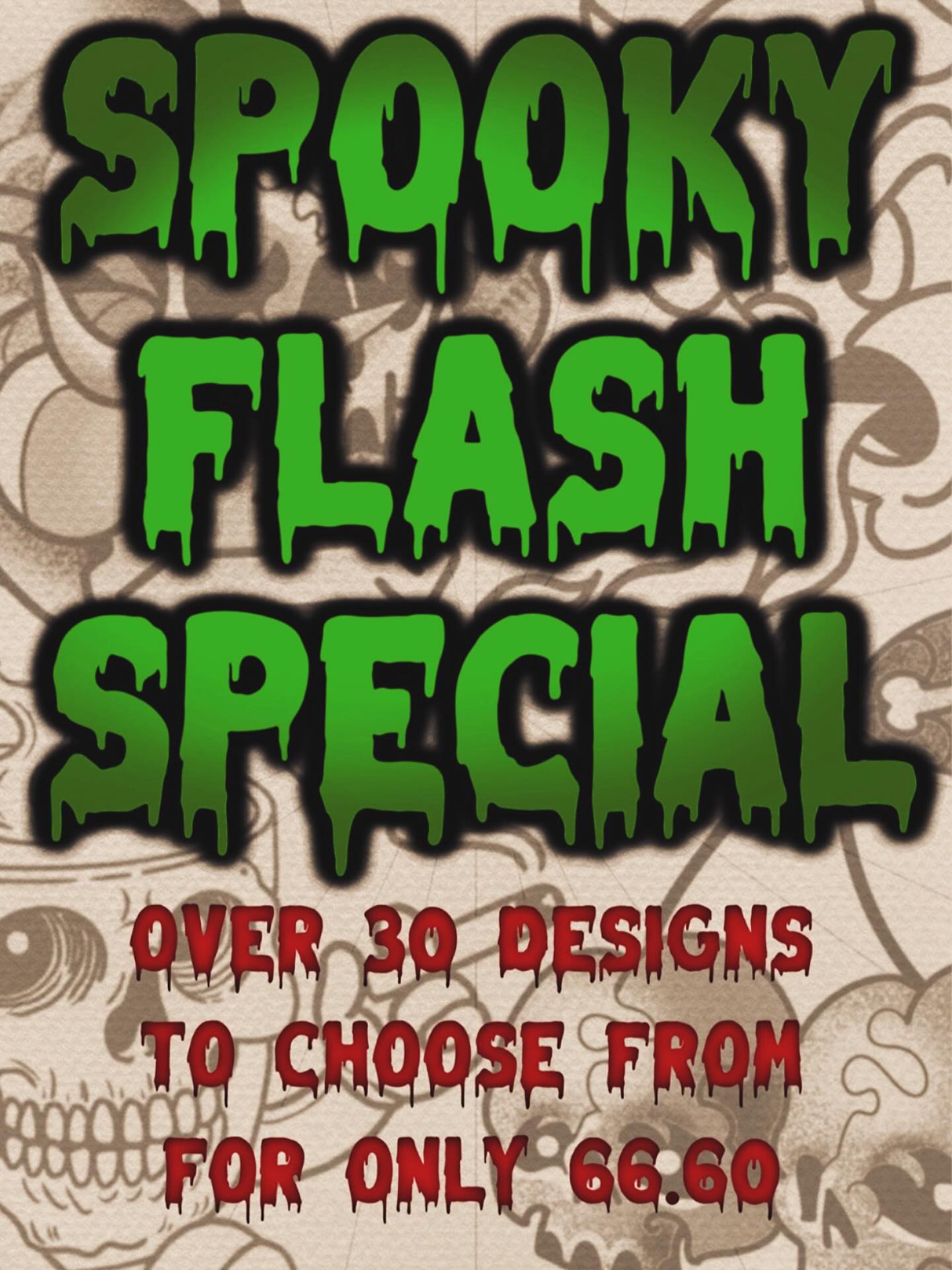 Final few hours left. @jessetattoosyou is ready for you. Swing by and get $66.60 spooky flash.