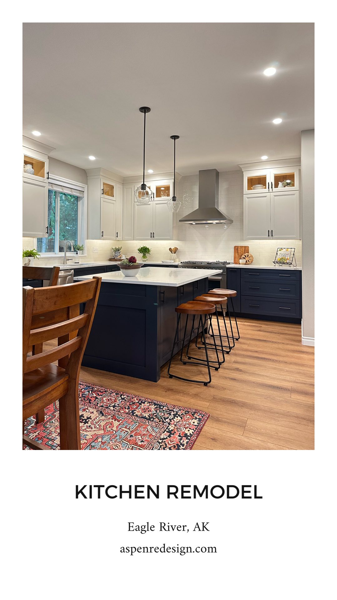 From Builder-Basic to Bold & Beautiful ✨
Every home has a story to tell — this kitchen’s just needed a little rewriting. What was once dark and cookie-cutter is now light-filled, timeless, and made for connection.
We reimagined the layout to create better flow around the new island and cooktop — small adjustments that made a big difference in how the space feels and functions. Out went the dated cabinetry, and in came a duo of fresh tones: a grounding navy for the base cabinets and a crisp white above to lift and open the room.
White quartz countertops with soft, warm veining and an artisanal style tile backsplash add texture and light, while bronze hardware and lighting bring that perfect touch of modern rustic edge.
The result? A kitchen that feels elegant yet effortless — the kind of place where life naturally happens.
Contractor: @timberwolfconstructionalaska
Countertops: @granitecityalaska
#KitchenDesign #InteriorDesigner #BeforeAndAfter #KitchenRemodel #HomeInspiration #DesignDetails #TimelessDesign #ModernClassic #InteriorsThatInspire #alaskahome #alaskainteriordedigner