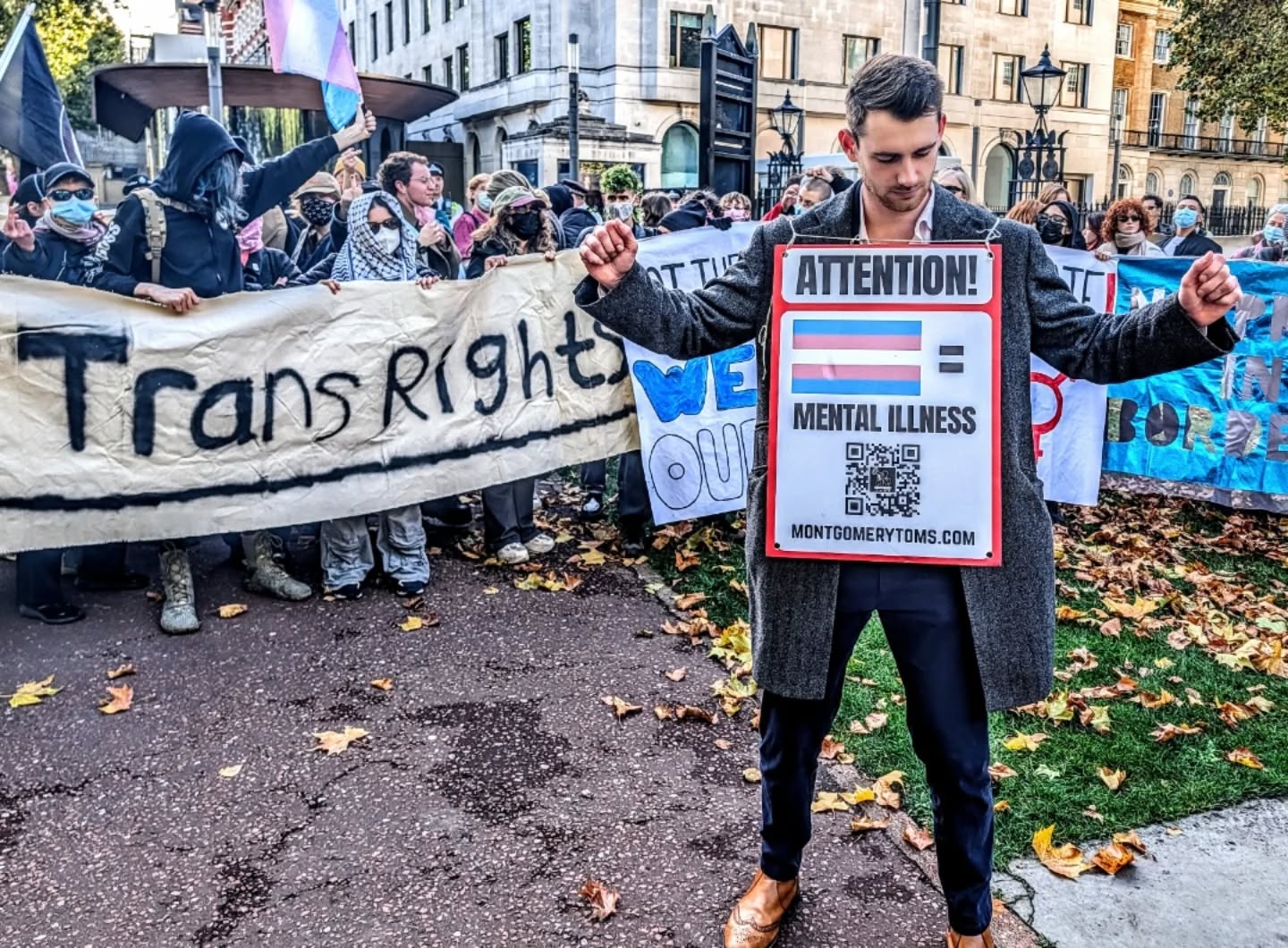 🏳️⚧️ = MENTAL ILLNESS - NEVER LET TRUTH BE DENIED 👊🏻🔥
It has been 199 days since the court ruling confirmed that there are only TWO SEXES, yet the trans activist mob is back out in full force. They are aggressive, denying reality, and making it nearly impossible to have an open dialogue.
People ask me if what I am doing is nasty or unkind, my answer is simply: no! I wouldn't tell an anorexic person not to eat in the same way I won't promote the mutilation of one's body in the name of gender dysphoria (a mental disorder). Asserting the truth that trans individuals are mentally ill is a kindness - these people need genuine help not life altering treatment.
I previously wore this sign and was arrested, but that hasn’t deterred me. I’m back out again addressing the same issue because I will never surrender truth or reality.
Today, I met a man (that identified as a woman) who claimed he wasn't mentally ill (see photo two). He told me he spent 30 years in prison, castrated himself while behind bars with a razor, and then ate his own testicles. A full interview will be released in due course. This is what we are dealing with.
We must protect women's spaces, young minds, and, most importantly, REALITY. Never let the Orwellian tyrants win.