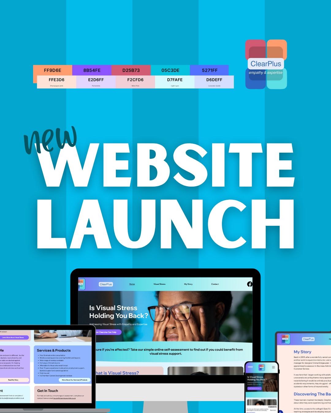 New Website Launch for ClearPlus 🌐
Despite having an existing site, ClearPlus felt their online presence didn’t truly reflect their brand values or accessibility mission. They came to Build a Brand to create something better - a clean, calming, and eye-friendly digital experience designed with accessibility at its core.
Our approach:
- In-depth discovery to understand users with visual sensitivities
- A bespoke redesign focused on readability, comfort, and trust
- High-contrast, soft-colour palettes to reduce eye strain
- Mobile-friendly, fast-loading design
- Improved SEO, engagement tools, and consistent branding
The result? A professional digital presence that’s beautiful, functional, and inclusive for every user.
Explore the new site and experience the difference🔗 www.clearplusnorfolk.com
#AccessibleWebDesign #UXDesign #InclusiveWebDesign