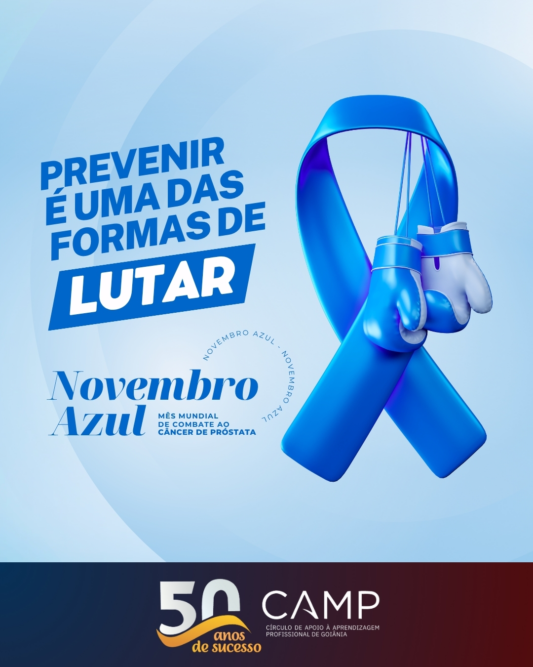 ✨ Novembro Azul 💙
Prevenir é uma das formas de lutar!
O mês de novembro é dedicado à conscientização sobre a saúde do homem, especialmente à prevenção e ao diagnóstico precoce do câncer de próstata.
Cuidar da saúde é um ato de coragem e amor próprio. 💪
Faça seus exames regularmente e incentive quem você ama a fazer o mesmo!
#NovembroAzul #SaúdeDoHomem #PrevençãoÉCuidado #CampGoiânia #50AnosDeSucesso #CuidarÉLutar