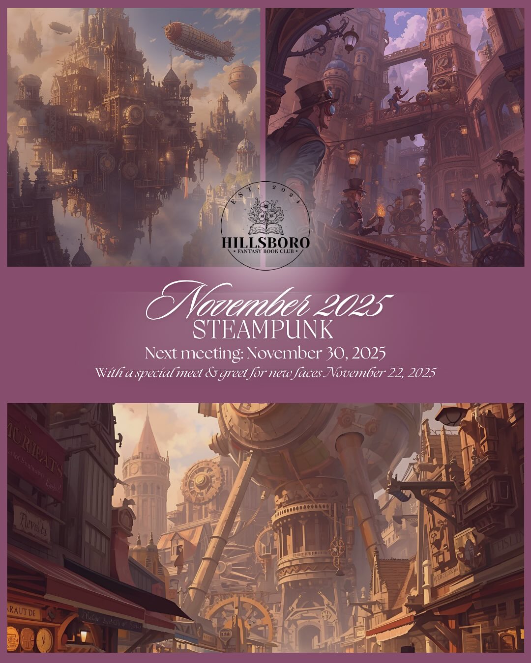 STEAMPUNK / November 2025 Book Choices!
📚 The Aeronaut's Windlass by Jim Butcher 📚
@jimbutcherauthor
✨And✨
📚Blood Over Bright Haven by M.L. Wang📚
@penguinrandomhouse (publisher)
Descriptions and Trigger Warnings in the comments! We hope you read along with us this month. Our next meeting will be on November 30th at 1pm. We are also going to do a little meet and greet November 22nd since there are so many new faces ❤️ Join our fb group or dm us for more details!
***
.
.
.
.
.
.
.
.
.
.
.
#bookclub #bookcommunity #bookdragon #booklover #booklovers #booknerd #bookobsessed #bookrecommendations #booksbooksbooks #bookshelf #bookshelfie #bookstagram #bookstagrammer #booksofinstagram #bookworm #currentlyreading #ilovebooks #instabook #morethanreaders #readingtime #readersofinstagram #tbr #whattoreadnext #bookish #bookishcommunity #bookaesthetic #hillsborooregon #beautifulbooks #fictionlover #readmorebooks
