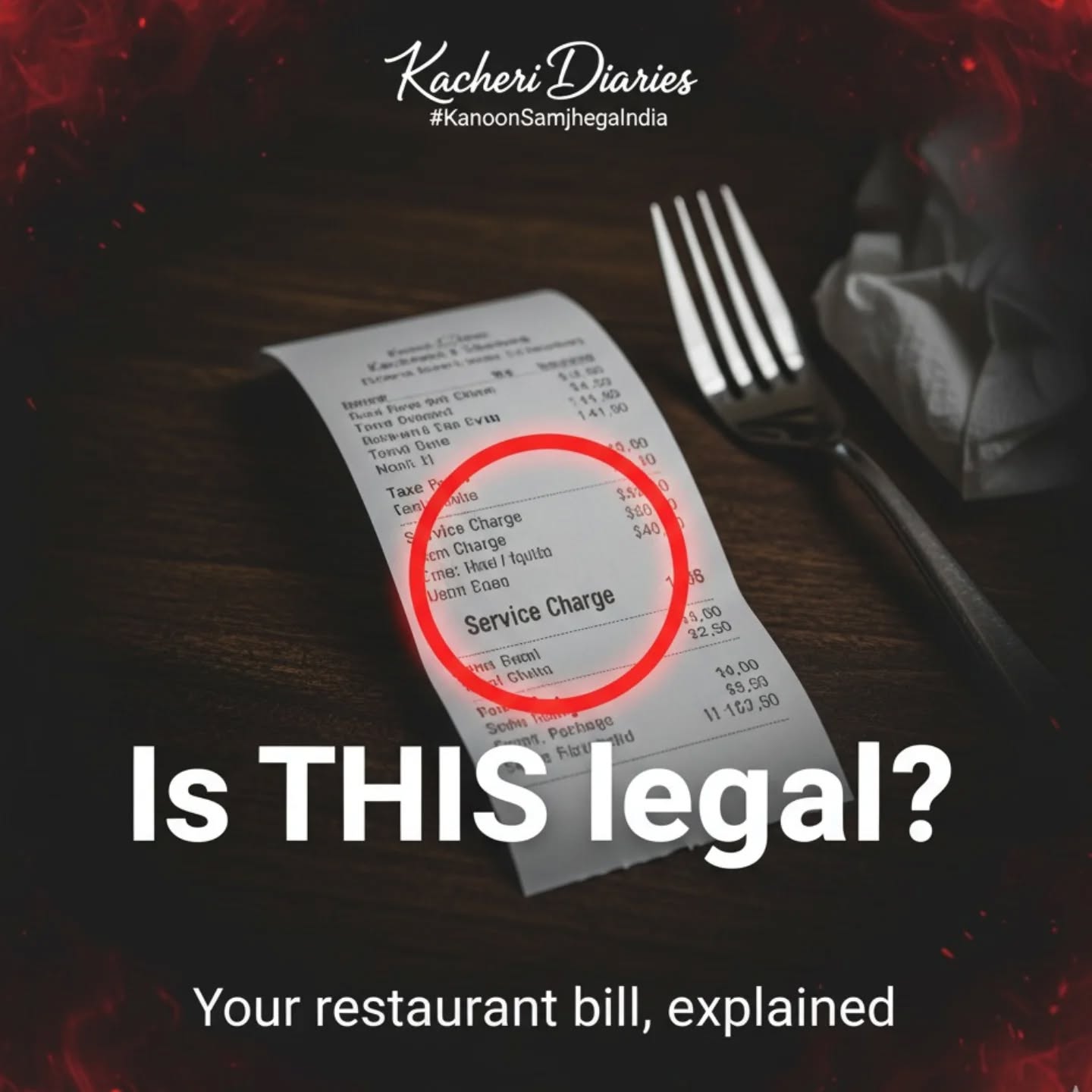 Under the Consumer Protection Authority Guidelines, a service charge is purely voluntary, not mandatory. Restaurants cannot automatically add it to your bill or force you to pay it.
It is NOT a tax. It is an optional tip, and the choice to pay it is yours alone.
If a restaurant insists, you have the right to ask for it to be removed.
Knowledge is power. Don't let anyone misuse the law.
#ServiceCharge #ConsumerRights #RestaurantBill #LegalAwareness #IndiaLaw #KnowYourRights #KacheriDiaries #LawStudents #Advocate #ConsumerProtection #LegalLiteracy #LawforLayman