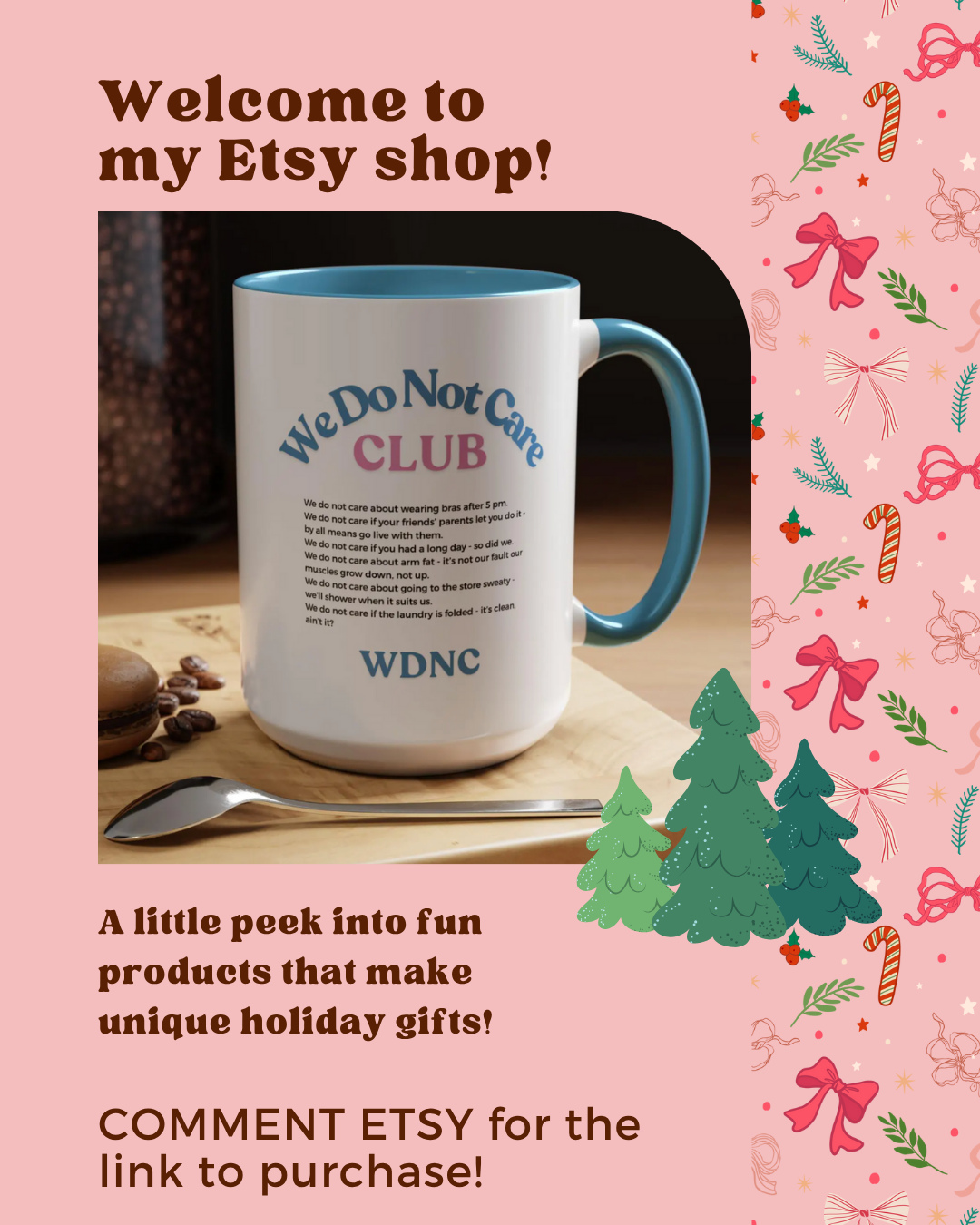 Something I don't talk about much until this time of year is my Etsy shop! It's my non-work creative outlet, and I have a ton of fun adding new designs all year.
I love following pop culture trends and creating items that make people laugh, or think, "Oh my gosh, I never thought I'd find this!"
Please check out this small sampling of items from my shop (there's now well over 100). And, if there is something you'd like specially designed to be put on a candle, mug, blanket, etc., I can definitely do that!
COMMENT ETSY for the link to my full shop!
Thank you for your support. 🩷
#etsyshop
#uniqueholidaygifts
#stockingstuffers
#genzgifts
#giftsforher
#67
#67ornament