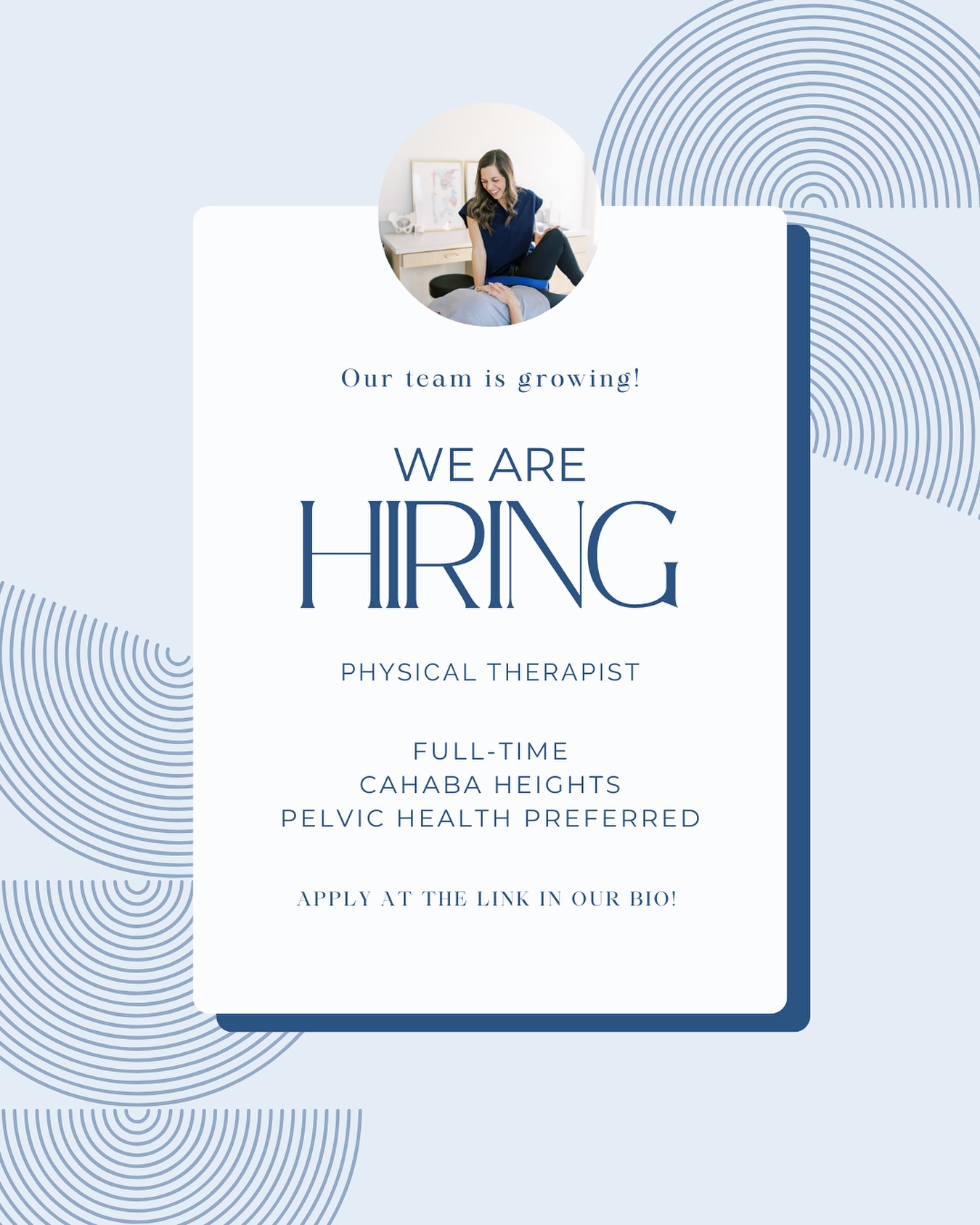 Calling all passionate PTs! We’re looking for a full-time physical therapist to join our Cahaba Heights team in January. If you love one-on-one care, a fun + supportive team, and have an interest in pelvic health — we’d love to meet you! 🩵
🔗 Link in bio to apply!
