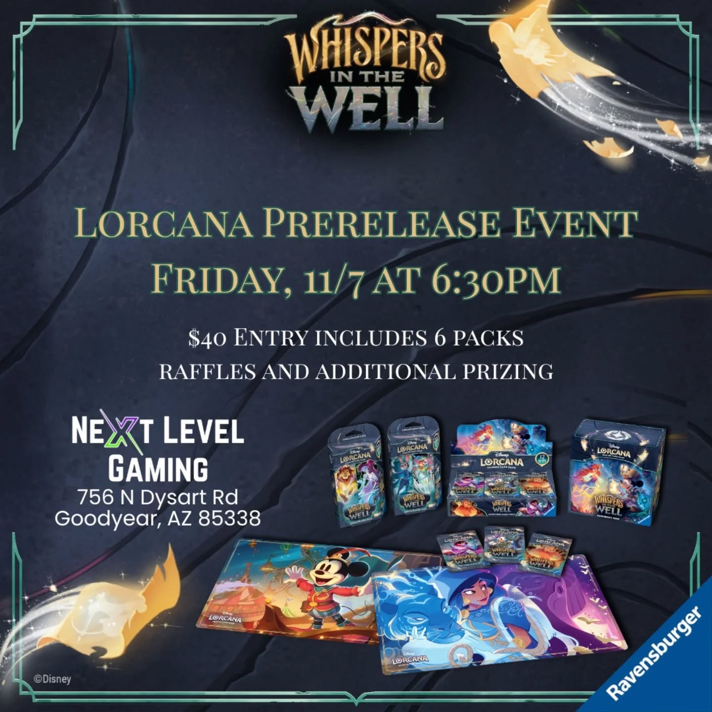 This Friday!!! Don't miss out in the fun!
@next_level_disnerdz
#lorcanacommunity #lorcanatcg #disnerdz #nextleveldisnerdz #nextlevelgaming #hobbyshop #tradingcardshop #tradingcards #tcgseller #tcgonline #tcgplayer #whispersinthewell #azlorcana #lorcanacards #azlocal #westvalleyaz #westvalley #Goodyear #goodyearaz