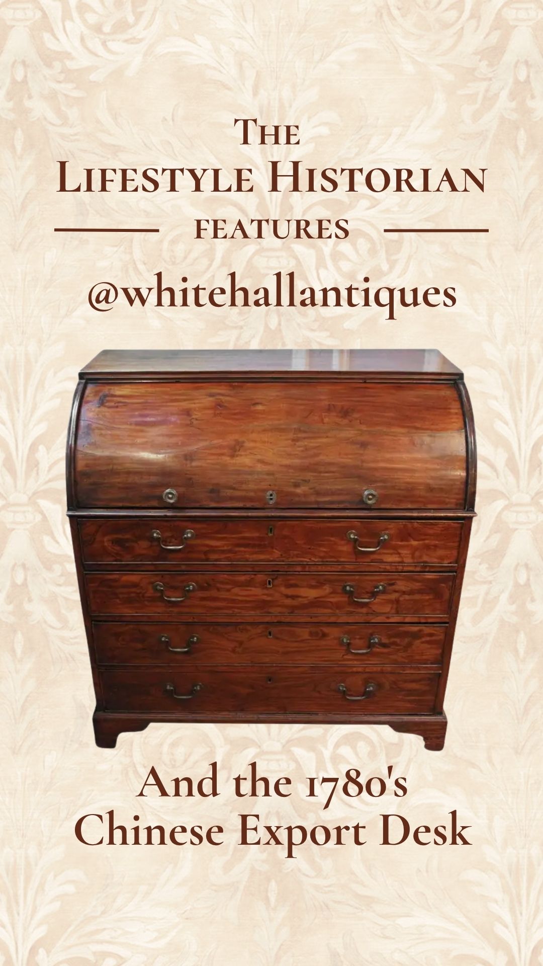 At High Point Market, I stopped by @whitehallantiques, as I do every season, to hear David Lindquist share the story behind one extraordinary piece. This time, it was an elegant 1780s Chinese export desk, a fascinating reflection of cross-cultural craftsmanship and the global design dialogue of its day.
While it bears resemblance to British campaign furniture, with its restrained form, brass hardware, and air of mobility, this desk tells a different story. Beginning in the 18th century, campaign furniture was built for travel, collapsible and compact, meant to follow officers across the empire. Hinged legs, brass corners, recessed handles, and forms engineered to pack into trunks were necessities for sea voyages, tented headquarters, and postings from India to the West Indies.
This Chinese export example, however, wasn’t built for tents or distant campaigns but for drawing rooms and studies. Produced in Canton for European merchants and diplomats, it reflects the flourishing trade that followed the Canton System, when China opened limited ports to foreign trade beginning in the mid-18th century. European buyers desired familiar silhouettes, and Chinese craftsmen, trained in precise hardwood joinery and lacquer work, interpreted British tastes in dense, beautifully finished woods like hongmu and huanghuali. The result was furniture that read as European in form, yet carried the elegance, carpentry traditions, and refined surface treatment unique to Chinese workshops.
Thank you David for your knowledge and insight!
Today’s LH Discovery:
Chinese export furniture from the late 18th century often incorporated Western forms but was constructed using traditional Chinese joinery meaning no nails, no screws, just seamless craftsmanship. The marriage of these two traditions created furniture both exotic and familiar to European buyers, which is precisely why collectors still seek them out centuries later.
#LifestyleHistorian #AntiquesWithStories #AntiquesWithAStory #HighPointMarket #WhitehallAntiques #ChineseExportFurniture #CampaignFurniture #CrossCulturalDesign #GlobalDesignHistory #CraftsmanshipMatters #DesignHistory #18thCenturyDesign #CollectorsCorner