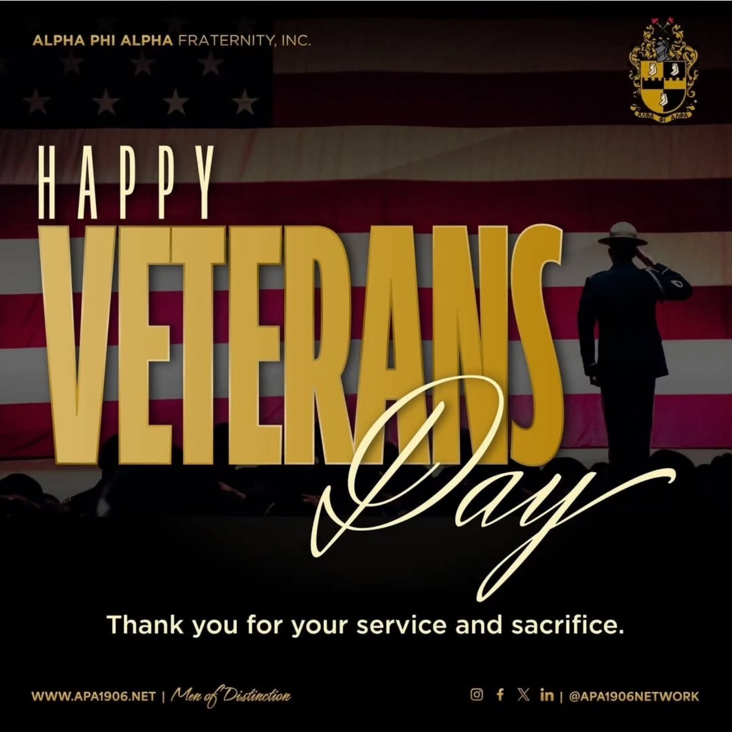 To the Men and Women that proudly, honorably, and bravely donned the uniform, took the oath, and worked to defend our nation, THANK YOU for your service!
The Men of Alpha Phi Alpha Fraternity, Inc. - Epsilon Lambda Chapter wish you a Happy Veteran's Day!
