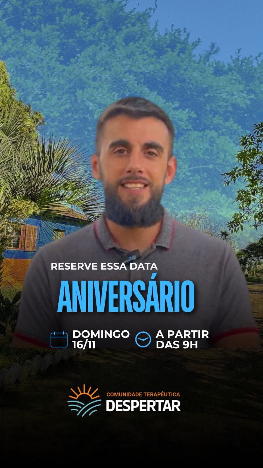 🎉 Vem aí mais um aniversário da CT Despertar! 🎉
No dia 16/11, terceiro domingo de novembro, a partir das 9h, vamos celebrar juntos mais um ano desse projeto que transforma vidas todos os dias. ✨
📍 Estrada Geral São Jerônimo, 1091
Será um dia especial, com muita conexão e alegria:
⚽ Futebol
🎶 Música
👧🧒 Recreação para as crianças
🙏 Momentos de espiritualidade
E muita partilha em família
Prepare o coração, chame os amigos e a família e venha viver essa celebração com a gente.
Sua presença faz parte dessa história! 🧡
Participe!