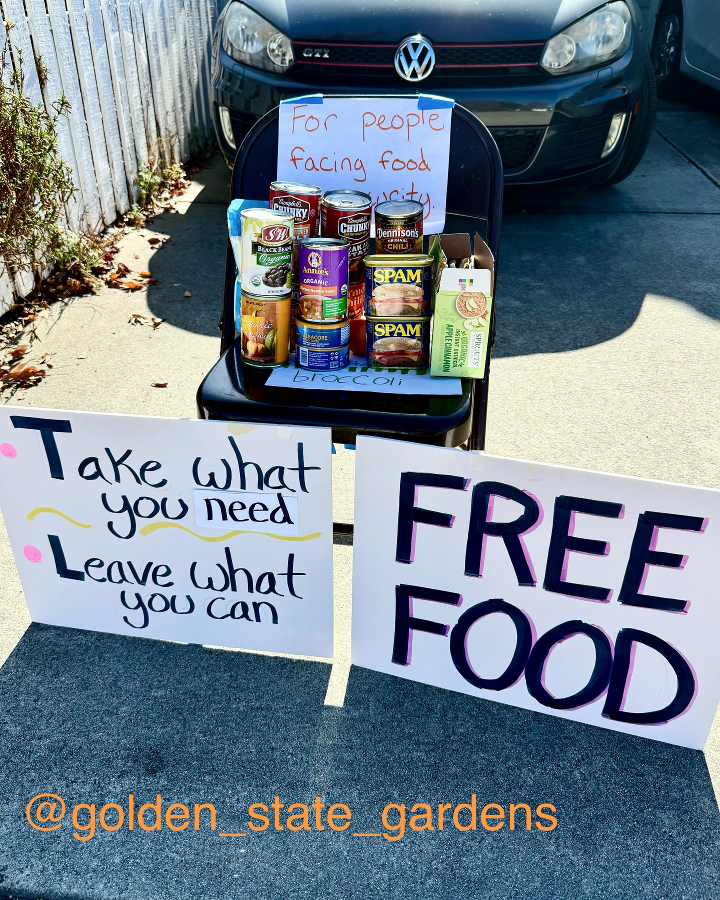 Golden State Gardens is offering free food to anyone in need of assistance because food should never be used as a weapon. Take what you need, or leave what you can. Thank you.