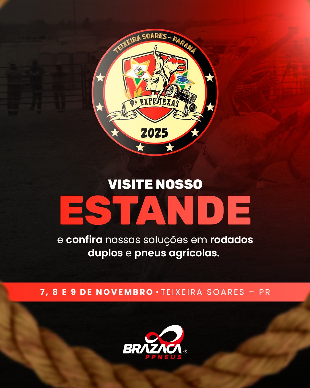 A 9ª Expo Texas 2025 já tem presença confirmada da Brazaca Pneus!
Durante os dias 7, 8 e 9 de novembro, estaremos expondo nossas soluções em pneus e rodados duplos para o agro no Centro de Eventos Miguel Belinoski, em Teixeira Soares/PR.
Se você quer entender como os pneus certos podem melhorar a performance da sua operação, venha até nosso estande, conheça nossos produtos e tire suas dúvidas direto com a equipe Brazaca!🚜😉
⠀
💬 Esperamos você para um bate-papo, uma troca de experiências e, claro, pra apresentar as soluções que fazem a diferença no campo.
.
.
.
Rodas que movimentam o agronegócio. 🚜
👉 Contatos no link da bio: https://linktr.ee/brazacappneus
📲 WhatsApp (54) 9 9641 9840
#pneus #duplagem #tratores #rodadoduplo #colheitadeiras #agricultura #agro
