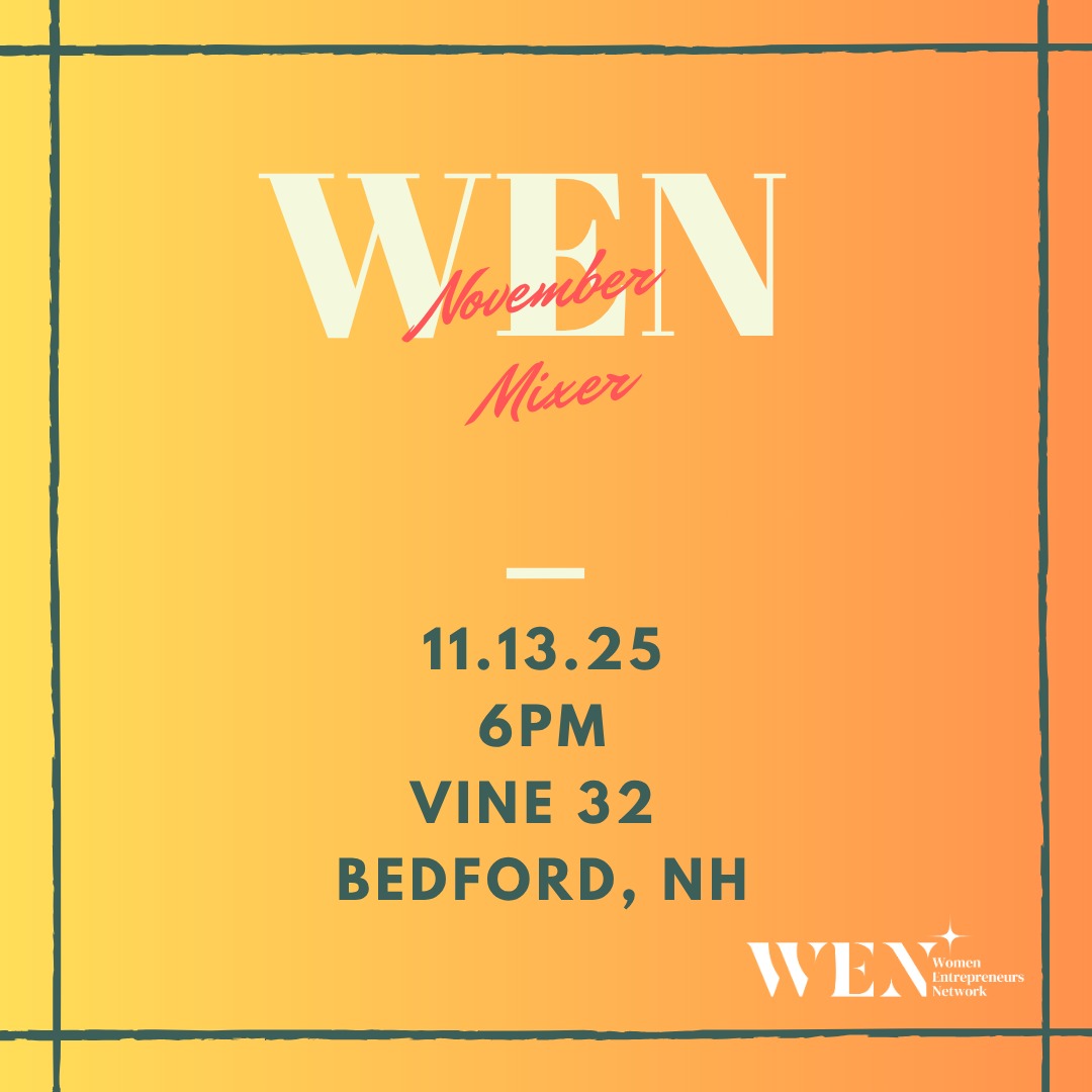 📅 Thursday November 13th
🕔 6:00 PM – 8:00 PM
📍 Vine 32, Bedford, NH @vinethirtytwo
@gusandjeanmusic
Kick off the fall season and join WEN for a relaxed and inspiring evening of connection, collaboration, and community at the Women Entrepreneurs Network Networking Mixer!
Whether you're a longtime business owner or just starting your entrepreneurial journey, this is your chance to meet and mingle with fellow women entrepreneurs, creatives, and professionals in a welcoming and supportive environment. Enjoy a glass of wine, delicious small bites, live music with Gus and Jean and great conversation at one of Bedford's coziest wine bars, Vine 32.
What to Expect:
✨ Meaningful connections with local women in business
✨ Inspiring energy and collaboration opportunities
✨ Complimentary appetizers and cash bar
✨ Live music
Space is limited, so grab your ticket early and bring a friend!
*Attend your first WEN event free!
*Free to Members
*$20 not-yet-member
*Registration link in Bio*