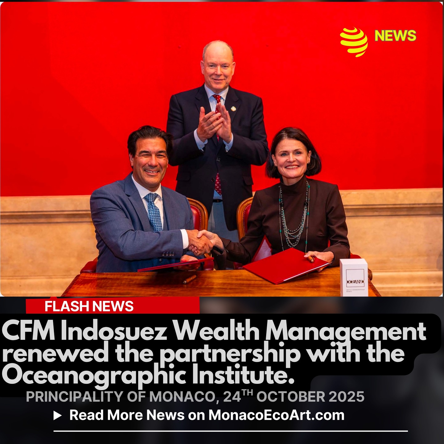 @mo.eco_art MonacoEcoArt #flash #news #partnership #wealth #management #research #development 🔬🐬 On the 24th October 2025, CFM Indosuez Wealth Management @ca_indosuez, #global Wealth Management #brand of the Crédit Agricole Group dedicated to HNWI and UHNWI (High Net Worth Individuals and Ultra High Net Worth Individuals) #customers, renewed its partnership with Oceanographic Institute Prince Albert I Foundation @oceanomonaco, Prince of Monaco for three additional years (2026-2028) to pursue an ambitious #goal: preserving the #ocean considered as an essential asset to guarantee living conditions fro our entire Planet towards protection of present and new generations 🏰🏦 The Agreement was made official in the presence of H.S.H. Prince Albert II of Monaco, Bénédicte Chrétien, General Director of CFM Indosuez, and Cyril Gomez, Deputy General Manager of the Oceanographic Institute 🌐✒️Since 2020, this synergy has been encouraging concrete actions involving employees and clients within CFM Indosuez to federate them around projects supported by the Oceanographic Institute as well as topical conferences and private visits to the Oceanographic Museum in order to raise awareness on ocean conservation 📸 © CFM Indosuez – Layout and Contents: © MonacoEcoArt