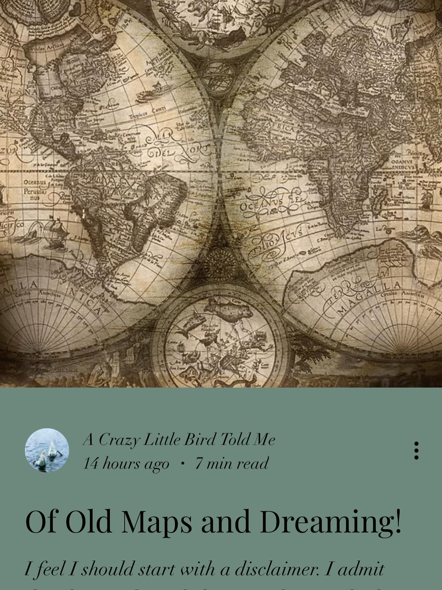 New article released! Happy reading 🙏 https://www.acrazylittlebirdtoldme.com/post/of-old-maps-and-dreaming