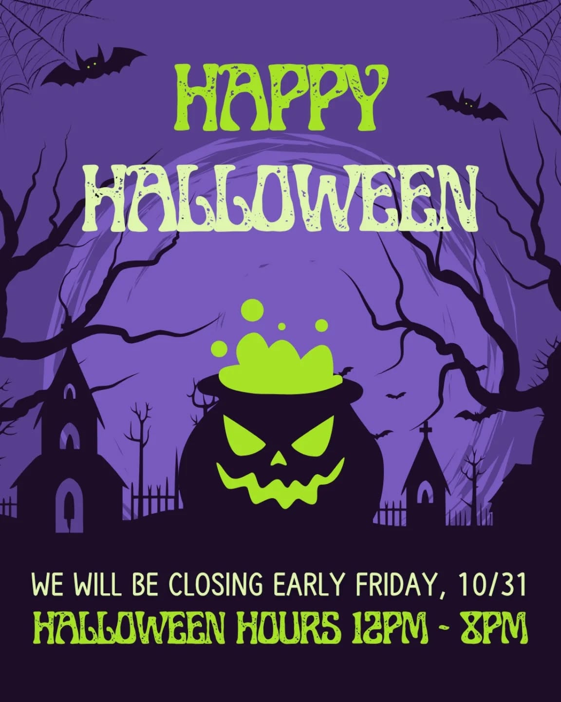 We are closing early today at 8pm! We hope you all have a spooktacular Halloween! We are back to normal hours tomorrow. 🍭🎃🪄