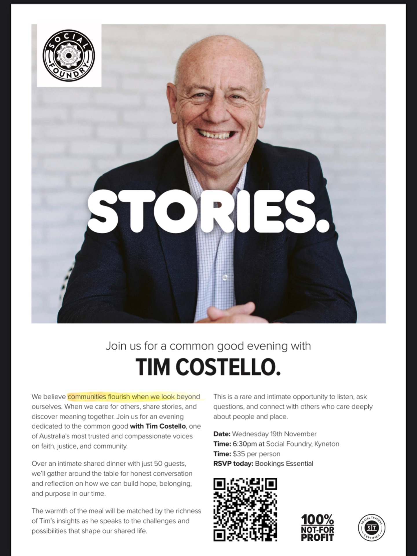 We’re excited to announce our next event!! Dinner and conversations with Tim Costello! Join us on Wednesday the 19th of November for this not to be missed evening - bookings are essential ✨