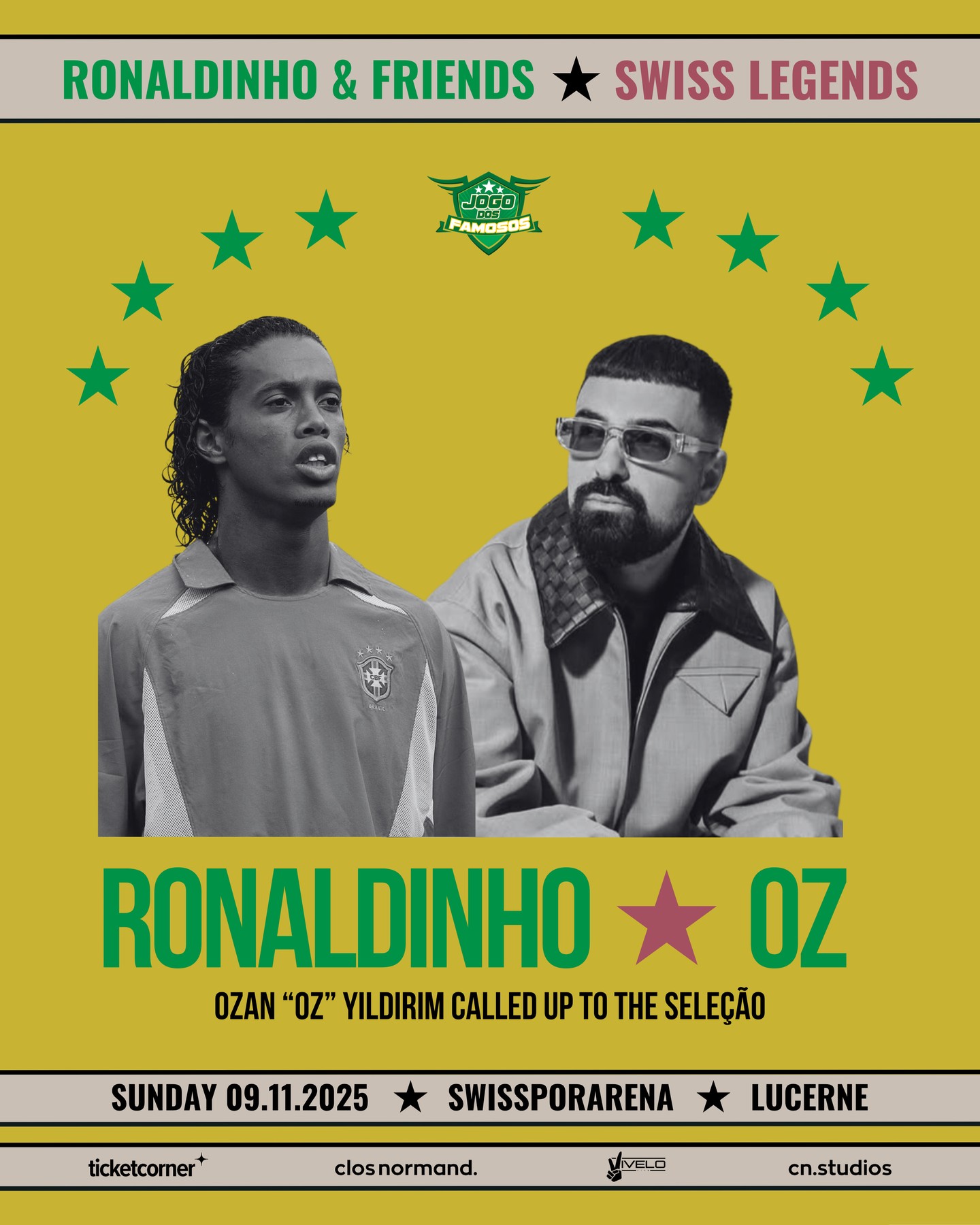 Convocado ✅
@ronaldinho calls up one of our own — none other than @ozmusiqe — to the Seleção.
Two virtuosos, each a genius in their field, sharing the same stage ⚽🎚️.
Get ready, Lucerne.
🌟 Ronaldinho & Friends v Swiss Legends
📅 Sun, 09.11.2025 - 6 PM
🏟️ swissporarena, Lucerne