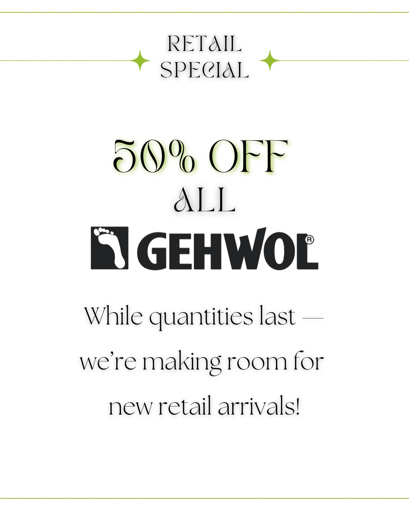 ✨Last Call for GEHWOL✨
50% off while supplies last—once they’re gone, they’re gone. We’re clearing space for fresh arrivals, so stock up now!🫶🏼
‼️
GEHWOL offers professional-grade foot care products designed to support active lifestyles with over 150 years of expertise.
GEHWOL is renowned for its therapeutic formulations that prepare, sustain, and recover your feet through every phase of movement. Infused with natural ingredients like essential oils, herbal extracts, and skin-strengthening compounds, their products target concerns such as dryness, calluses, fungal issues, and fatigue.
#footcare #gehwol #footspaday #dundasspa