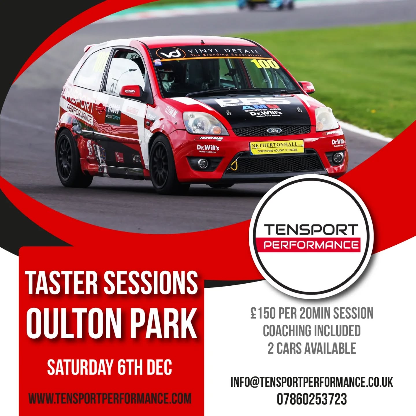 🏁 Tensport taster day 🏁
If you're interested in driving a Fiesta ST150 Challenge car, then now is your chance.
Multiple sessions are available or just the one if that's what takes your fancy.
- UK driving licence required
- Coaching included
- Light Hospitality provided
- Hot laps available on request
Just fancy a look around? Head down on the day and come and see one of the Tensport team, and we'll show you around! 👌
If you would like to book sessions or have any questions, please email:
Info@tensportperformance.co.uk