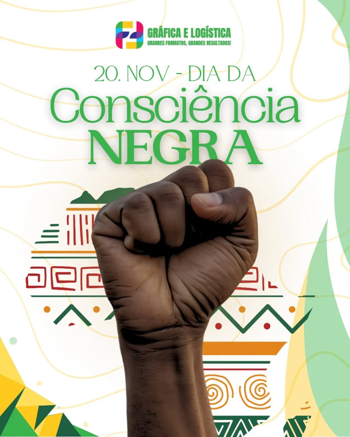 Hoje celebramos o Dia da Consciência Negra, uma data para refletir, reconhecer e valorizar a história, a cultura e a força do povo negro no Brasil. ✊🏾
Que este seja um dia de respeito, luta e união e que possamos, todos os dias, construir uma sociedade mais justa, igualitária e consciente.
F&F Serviços Gráficos
💛 Respeito • Diversidade • Representatividade
#DiaDaConsciênciaNegra #ConsciênciaNegra #20DeNovembro #Igualdade #Diversidade #Respeito #FFServiçosGráficos