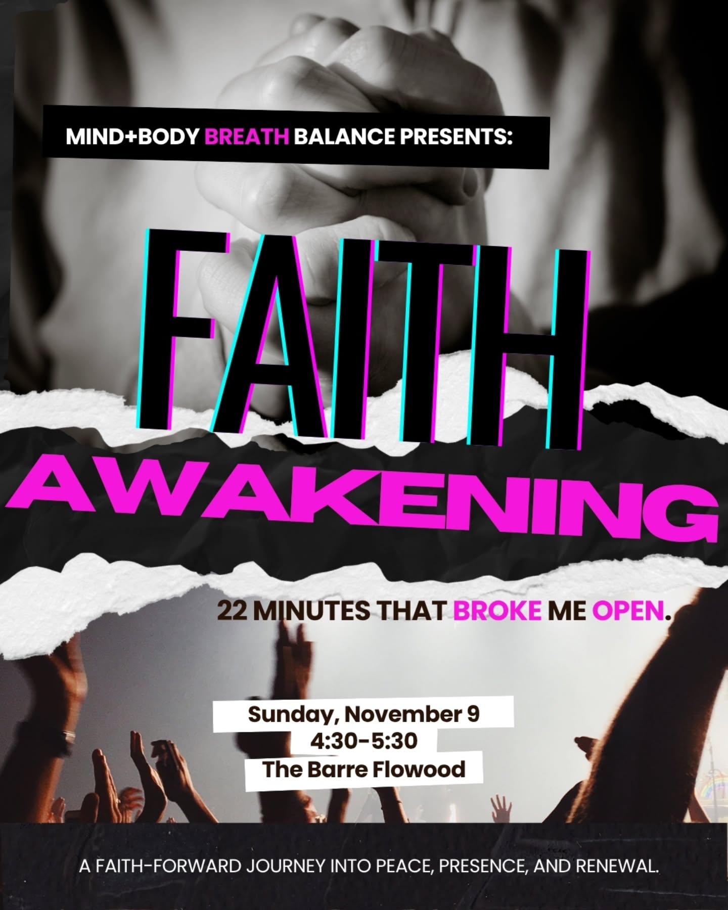 This Sunday at 4:30 PM, join me at The Barre, Flowood for Surrender to Faith,
a 22-minute Christ-centered breathwork experience + integration created to help you release stress, worry, and control while awakening your faith through the living presence of Jesus.
Using headphones and immersive audio, You’ll breathe fully and deeply, in and out of the mouth, through three rounds of guided diaphragmatic breath with sacred pauses between each to rest in His peace.
You’ll be supported through every phase of this journey as you surrender, breathe, and reconnect to Jesus.
Voiced by my dear friend and spiritual mentor, Marlies Ledbetter @marliesledbetter, professional vocalist, holistic health & healing practitioner, minister, and fellow Certified 9D Breathwork Facilitator, this experience weaves Scripture, sound, and somatic activation into a breath prayer for peace and strength.
After experiencing this journey myself and the powerful impact it has had on my life, it is such an honor and privilege to bring it forward to my community. Together, we will exhale what’s been heavy and open our hearts to the presence of Jesus.
We will breathe, pray, and surrender, remembering that healing in community is powerful, but healing together in faith is even stronger.
Afterward, we’ll gather for reflection and integration, sharing anything we feel guided to share about what Jesus is revealing to us through breath, body, and Spirit.
✨ This is my gift to my community.
There is no cost, only your presence, your breath, and your faith.
📍 Sunday, Nov 9 | 4:30 PM | The Barre, Flowood
🎧 Surrender to Faith Immersive Breathwork Experience
💬 DM me for the private booking link. Spaces are limited, and reservations are required.