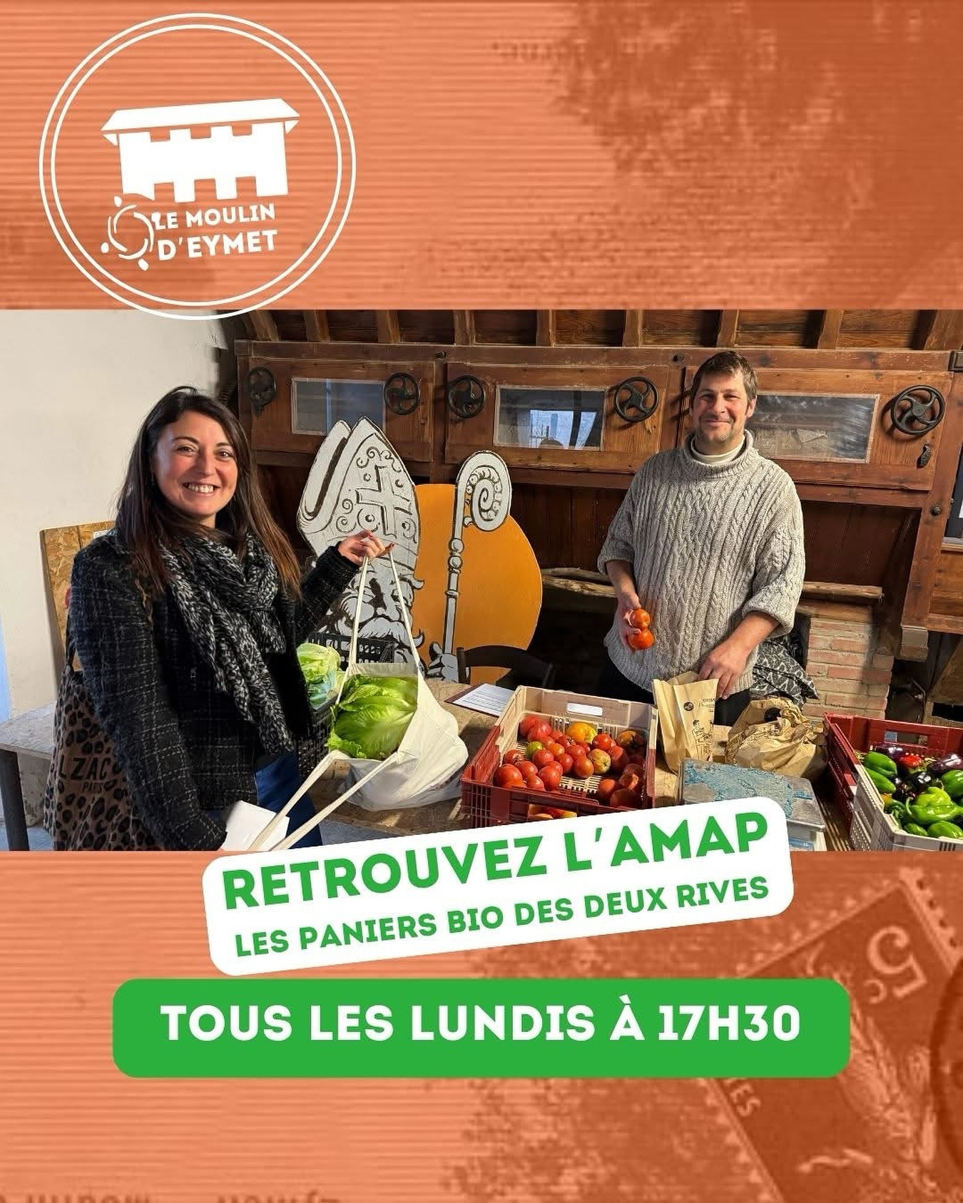 Bienvenue à Claire, nouvelle adhérente à l’AMAP « Les paniers bio des deux rives ». On vous attend au Moulin d’Eymet comme chaque semaine lundi à 17h30 !