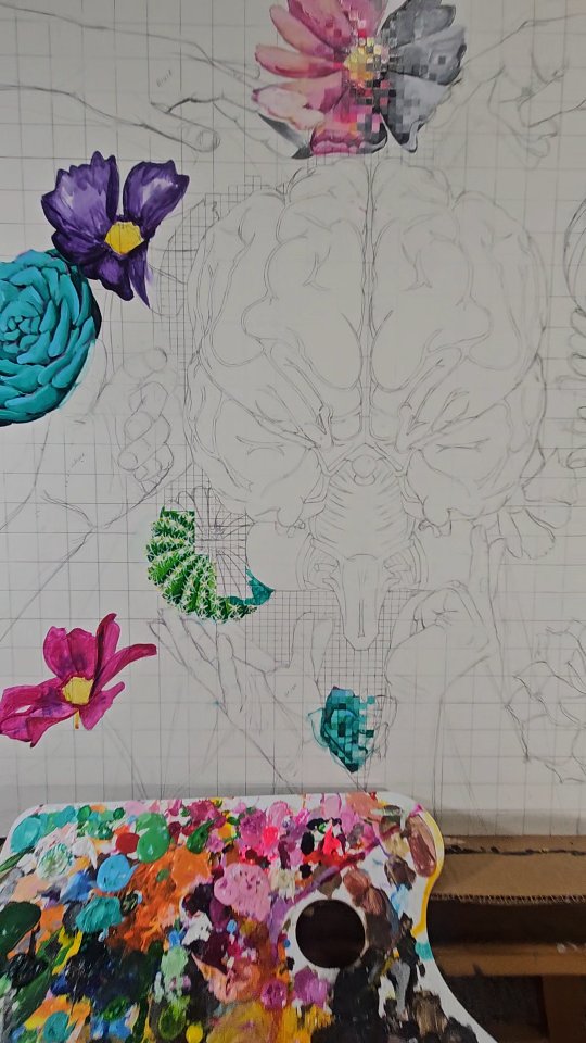 Our brains can be prickly some days. What do you think of my succulents? My first brain painting "Unification" eta 2026.
.
.
.
.
.
.
.
.
.
#laineswansonart #flowerpainting #cactuspainting #femaleartist #braindrawing #paintingprogress #anatomyartist