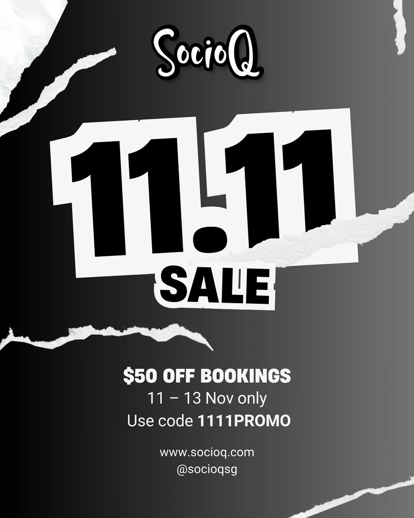 🎉 11.11 SALE - 3 DAYS ONLY! 🎉
Get $50 OFF all SOCIOQ event space bookings made from 11–13 Nov! 💥
Whether it’s a birthday party, corporate offsite, or friends’ gathering, now’s the best time to lock in your date. ✨
Use promo code 1111PROMO when booking your space.
🔗 Book now: https://www.socioq.com/availabilityratesbookings
📅 Valid for all venues - Kallang, MacPherson, Bugis & Besar.
