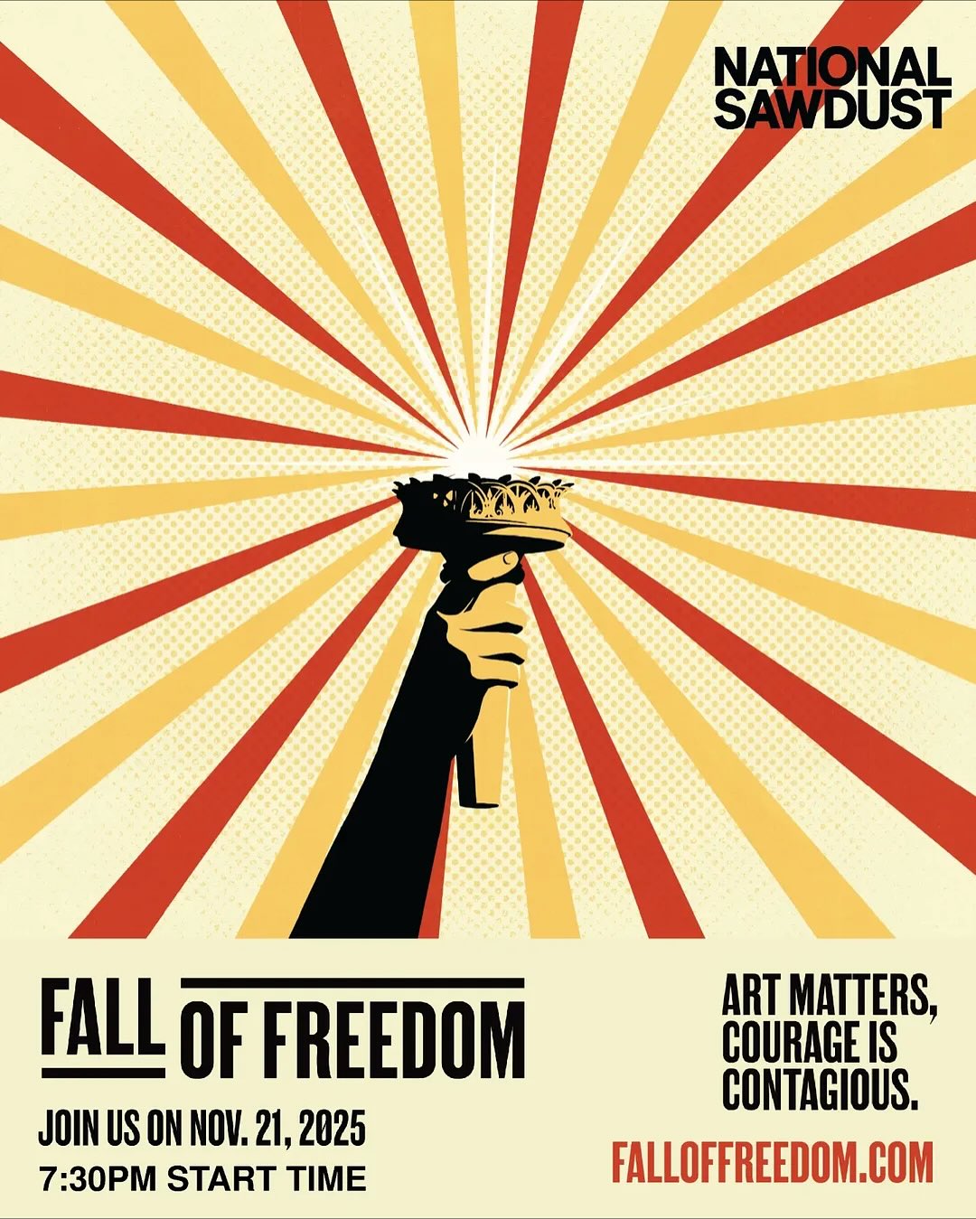 ❤️🔥NYC! JOIN US! FALL OF FREEDOM: LIVE AT NATIONAL SAWDUST // Happening FRIDAY, November 21!
@falloffreedom is an urgent call to the arts community to unite in defiance of authoritarian forces sweeping the nation. In response, artists are rising together - not in silence, but in music, movement, and creation - to remind us that art makes us free.
@nationalsawdust hosts the official launch of the movement, bringing together a constellation of extraordinary artists whose work embodies resistance through beauty, spirit, liberation, and truth:
Featuring fellow artists including: our own @treyalam, @qween_jean @lynnnottage @dwattswords @carlhancockrux @amirelsaffar_official @michaelthurber @banditsontherun @brittonandthesting @tamar_kali @barkha_dance @jhoardmusic @paulbeaubrun @solesofduende
Tickets selling FAST // Get yours today at our link in bio — and if you can’t join us, artists, educators, students, galleries, museums, community groups, ANYONE is invited to create their own #FallOfFreedom events in their communities. Visit falloffreedom.com for more on how to participate.