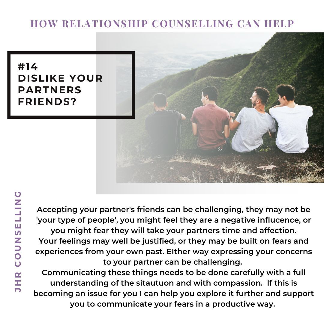 Do you dislike your partners friends?
Are your partners friends causing problems for your relationship?
There are many reasons why you may be having issues with your partners friends and relationship counselling can help you explore these further. I can help you communicate your feelings and opinions to your partner and similarly allow them time to express their own. I will help you explore where your opinions and views may have come from and look at ways in which you can move forwards in a way that benefits you both.
To book a free 30 minute Zoom consultation with me, head to my website where you can book a time and date to suit you. Checkout the link in my bio 😉 x Jo
.
.
.
.
#managingstress
#careercounselling
#depressioncounselling
#counselling
#buildingrelationships
#changequotes
#insightandconnectio
#couplescounsellor
#mumssupportingmums
#psychologicalcounselling
#couplesworries
#changeyourthoughtschangeyourlife
#individualcounselling
#healthyrelationship
#couplescounselor
#counsellingpsychology
#mentalhealthandcouples
#onlinemarrriagecoach
#bethechangeyouwanttoseeintheworld
#abusiverelationship
#workingmumsuk
#relationshipbliss
#relationshipadvice
#emotionalintelligence
#talktherapy
#couplestherapist
#mentalhealth
#marriagecoaching
#positiveactions
#onlinerelationshipcounsellor
