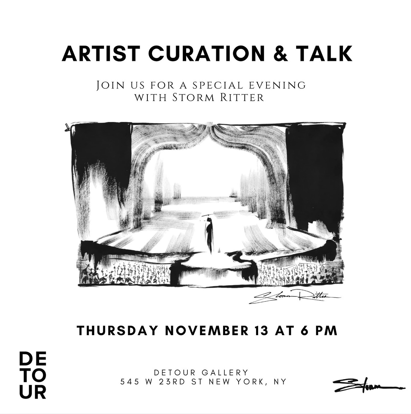 And the story continues — join us for a special evening & artist talk at @detourgallery on Thursday, November 13th at 6pm. If you missed the opening, or attended the opening, it’s a whole new ride curated by @stormritter 🧞💃🧞
🍾 Thursday 11/13 Opening @ 6pm
📍 545 West 23rd Street, NYC