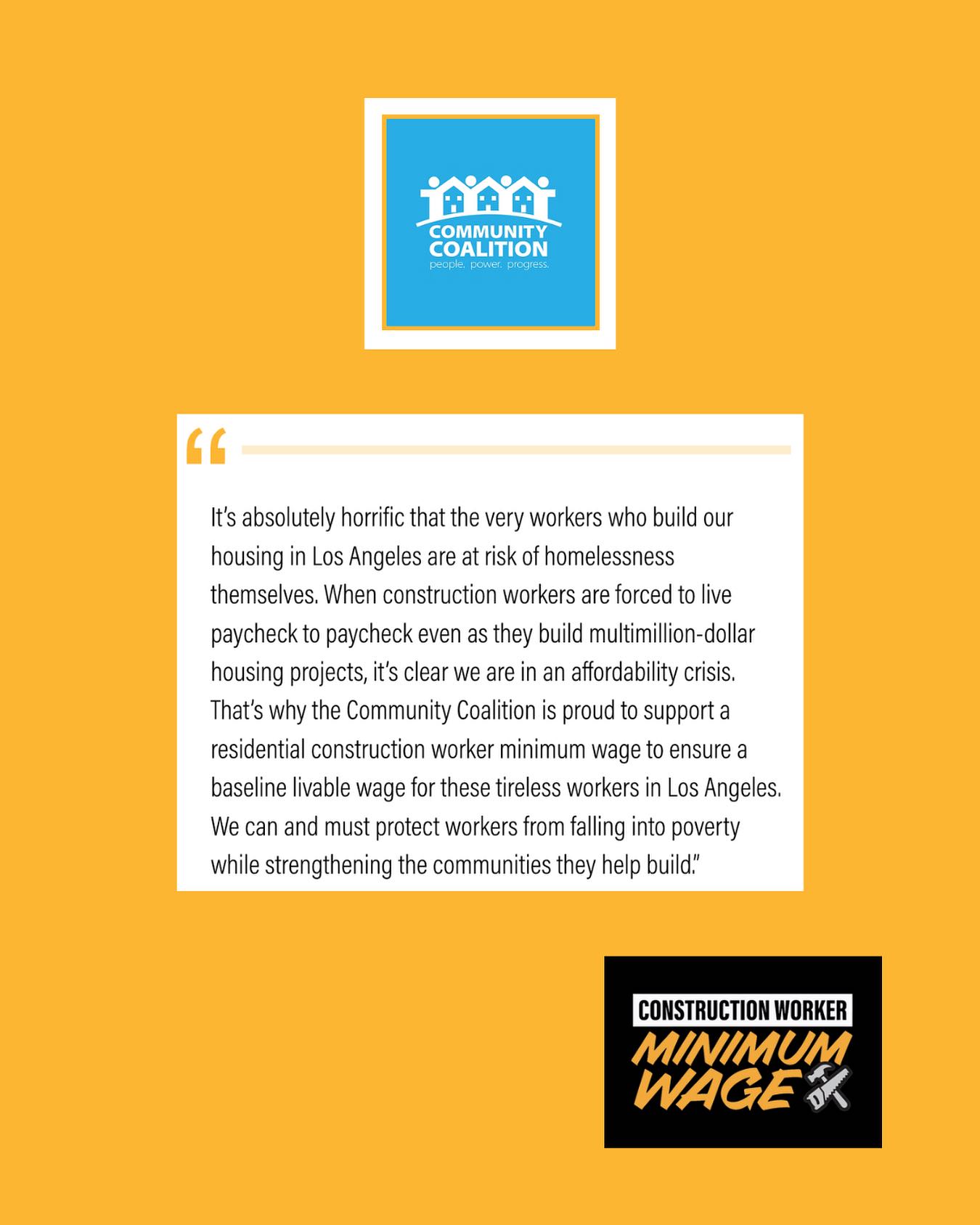 We are in a time where affordability is at the forefront of conversation. We thank @cocosouthla for standing beside us in a push for a Residential Construction Minimum Wage in the City of Los Angeles.
#WorkersRights #WageTheft #AffordableHousing #WhoBuildsLA