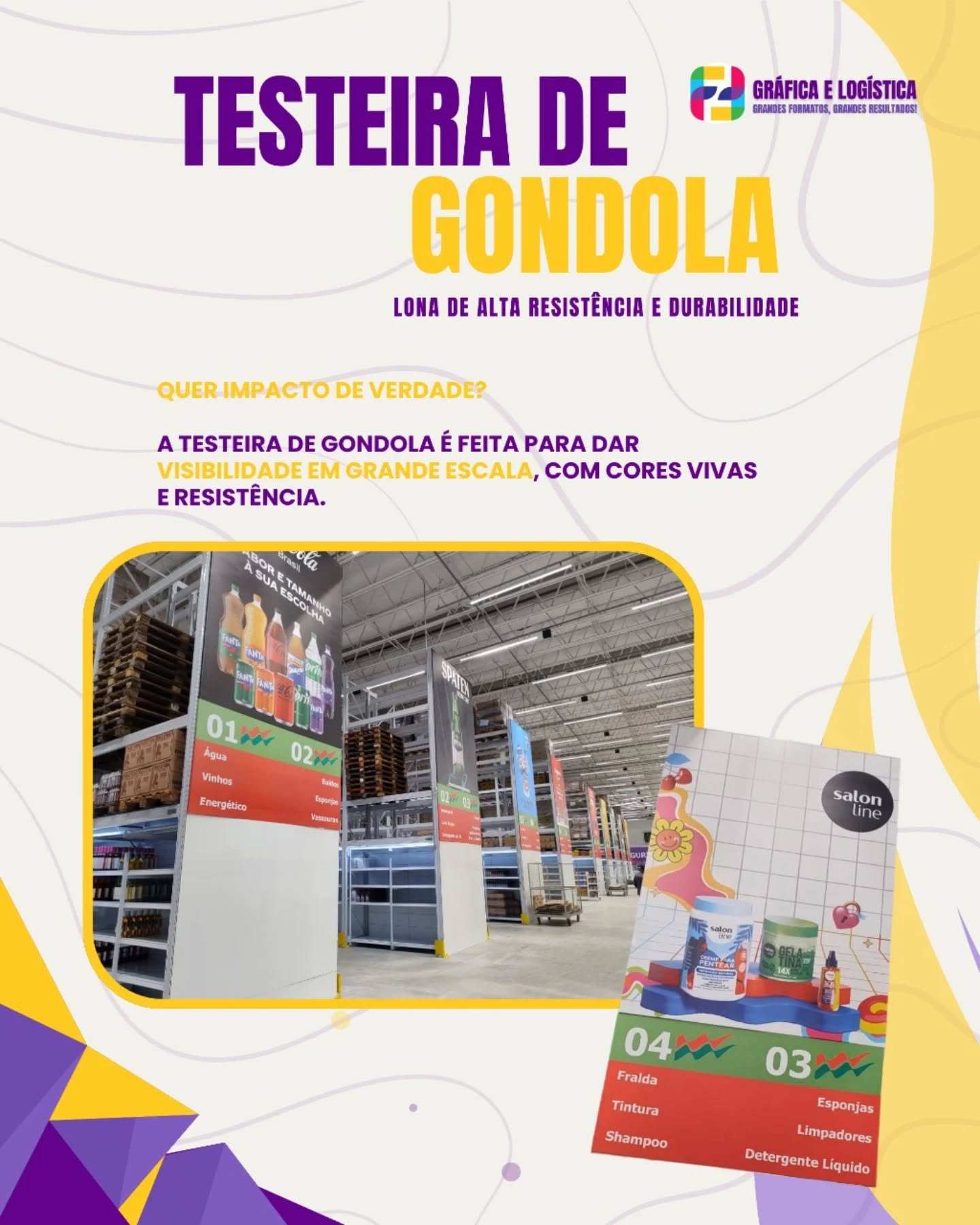 🎯 Destaque seus produtos com impacto visual de verdade!
As testeiras de gôndola são perfeitas para dar visibilidade em grande escala, com cores vivas, resistência e alta durabilidade.
💪 Lona de qualidade, impressão impecável e acabamento profissional tudo para deixar sua marca impossível de passar despercebida!
#FeFServiçosGráficos #ComunicaçãoVisual #TesteiraDeGôndola #MarketingVisual #IdentidadeVisual #PontoDeVenda
