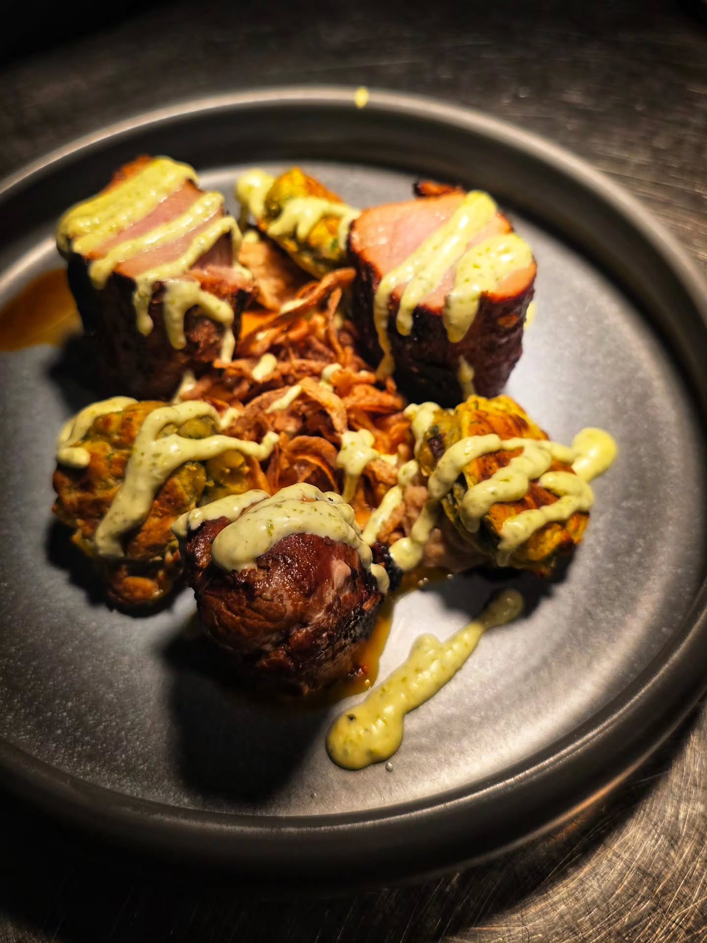PORK | Pork tenderloin adobo, corn cakes, jalapeño mayo, refried beans, tobacco onions, carrot purée
-----
View our new menu online: eatharvest.ca