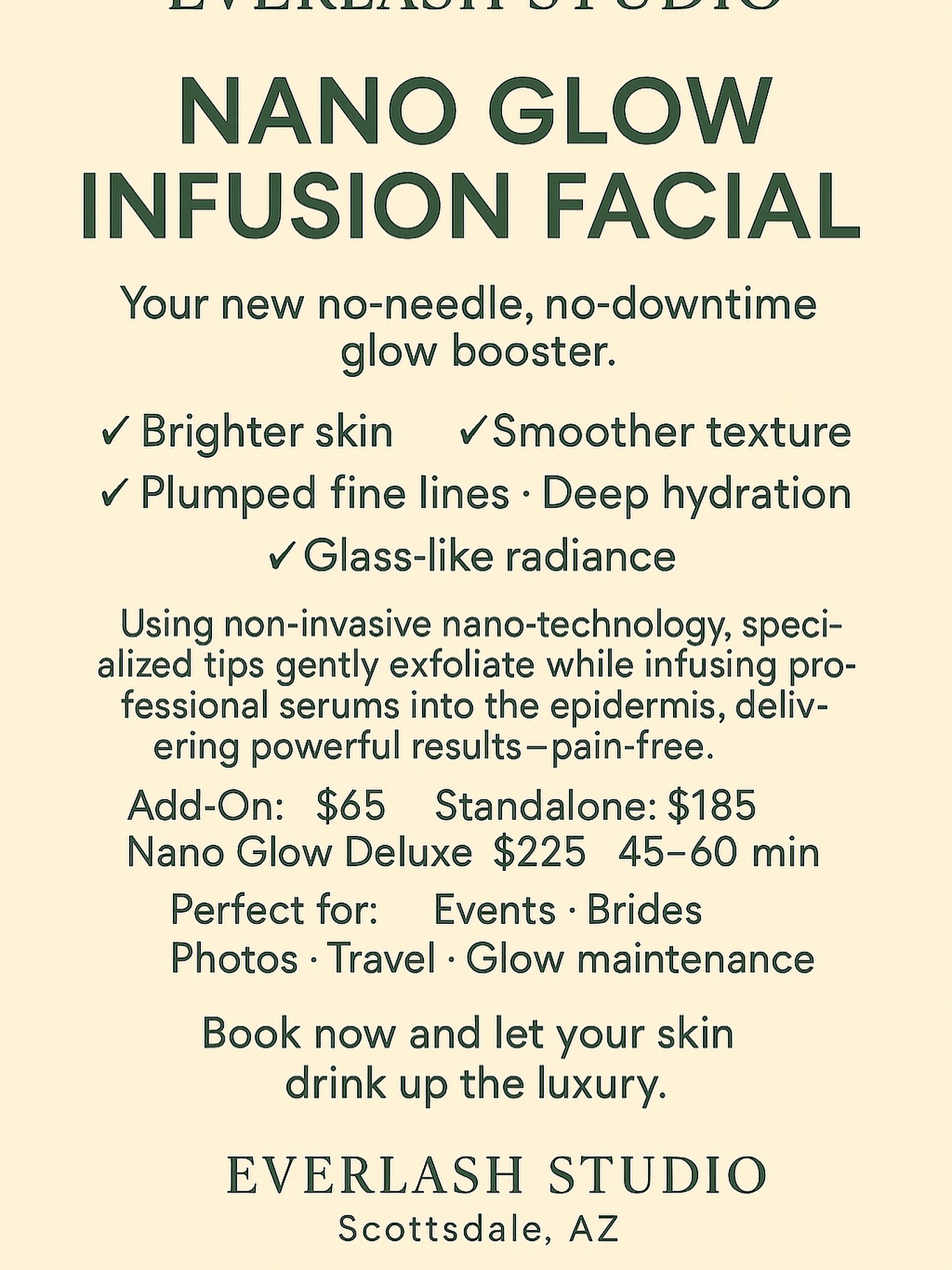 NEW TREATMENT ALERT ⭐️🔥
Turn dull, dehydrated, or textured skin into instant glass.
This non-invasive nano-infusion treatment uses a specialized nano cartridge to gently exfoliate the surface layer while infusing professional serums deep into the epidermis — no needles, no downtime, just pure glow.
💥Add on a set of natural lashes for a complete reset!! Why not.. you deserve it! 😍
#skincare #nanoinfusion #glow #antiaging #plumpskin #hydration #beauty #esthetician #smoothskin #radiant #scottsdale #lash #lashextensions