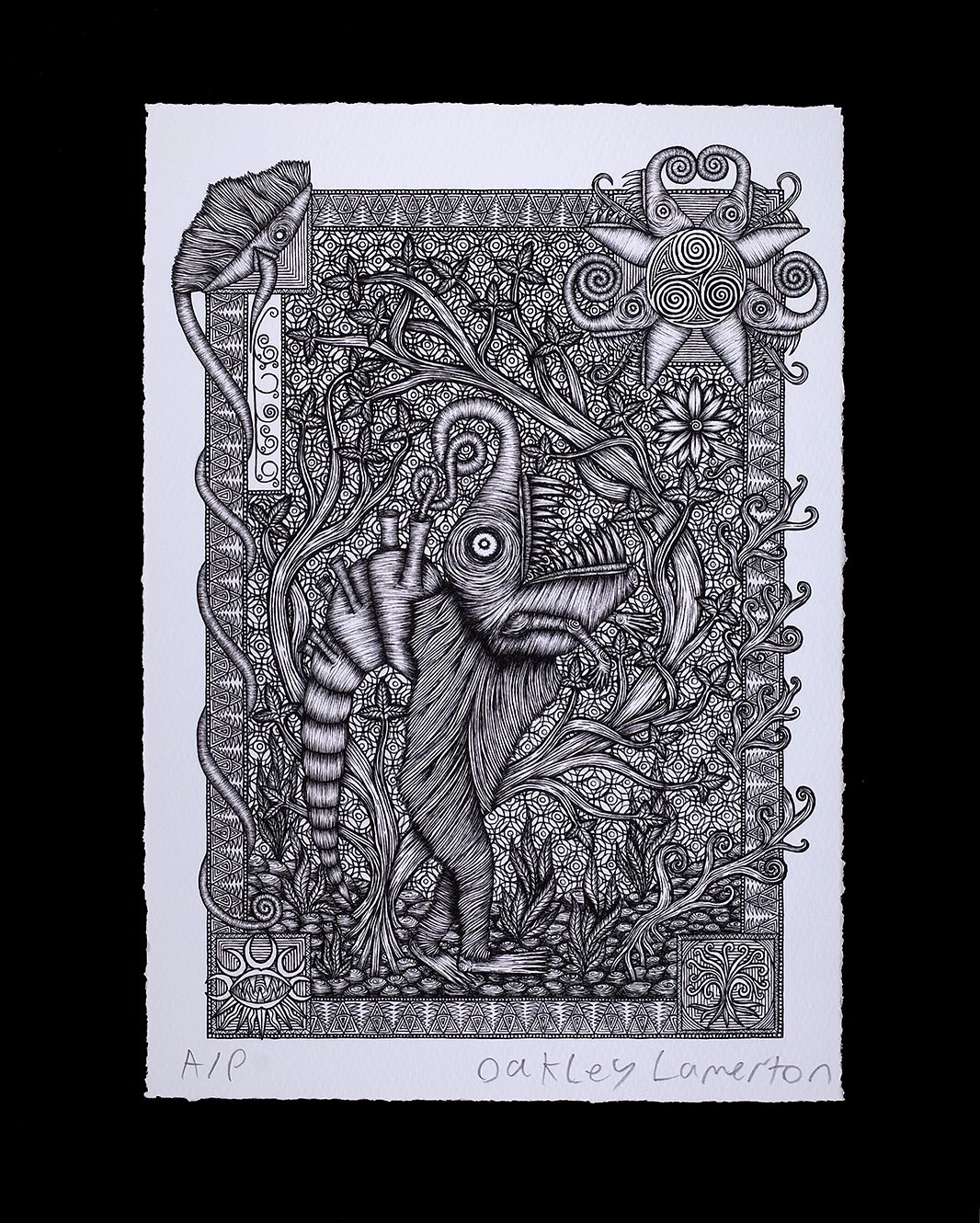 .
Gorsdama by Oakley Lamerton, plus a peek at one of the artist’s originals, Adthar.
-
Gorsdama is a new print by Lamerton, produced for our Marks of the Isles exhibition. Printed as a limited edition of 33, each comes signed and numbered by the artist.
Adthar is a stunning small original ink and watercolour on paper. Visit our website to discover more beautiful pieces by the artist.
Both pieces form part of the artist’s fantasy storytelling and come from their rich background in writing and narrative art.
Lamerton’s work is a distinctive blend of classic illustration with a traditional feel, rooted in medieval illuminations, fantasy, and surrealism.
—
Discover more @oakley_lamerton
—
Marks of the Isles
The Celtic Isles have been inhabited by many different cultures and tribes over thousands of years. The impact they have had on our society and creative work can be seen throughout this land. With no written language left behind by many of the native peoples, we rely on the marks, objects, and stories they created and on the people today who dedicate their lives to retelling and reimagining those stories through their work.
We invite you to experience some of this work at our gallery from 17 October to 22 November.