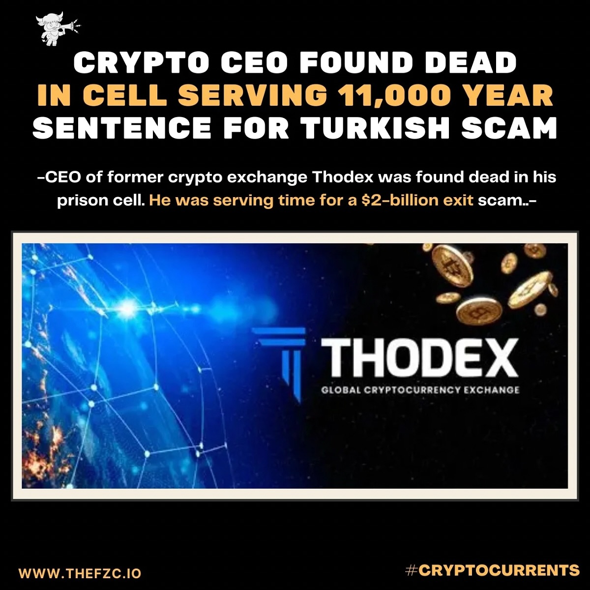 #TheCryptoCurrent | Turkish Thodex Founder who was sentenced to 11,000 years after company was found to be fraudulent found deceased in cell. To stay update with the latest from the world of web3, follow @thefuzzycowpodcast on all channels and subscribe to our newsletter only at www.thefzc.io