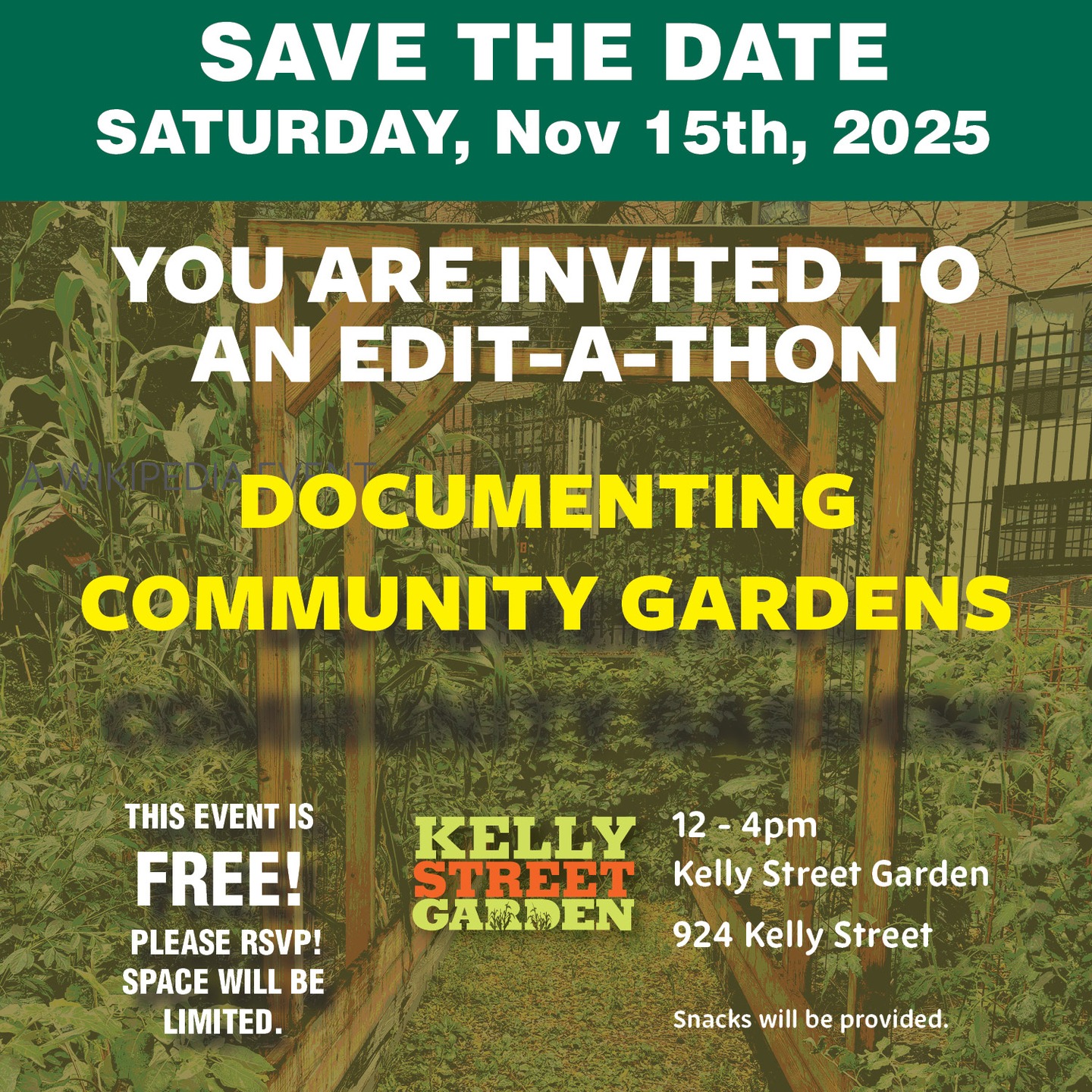 Join WikiNYC, Farming Concrete and Kelly Street Garden for another fun Wiki session. Wiki editors will be on hand to help you navigate your way into the Wiki universe.
Snacks will be provided.
#wikinyc
#wikimedianyc