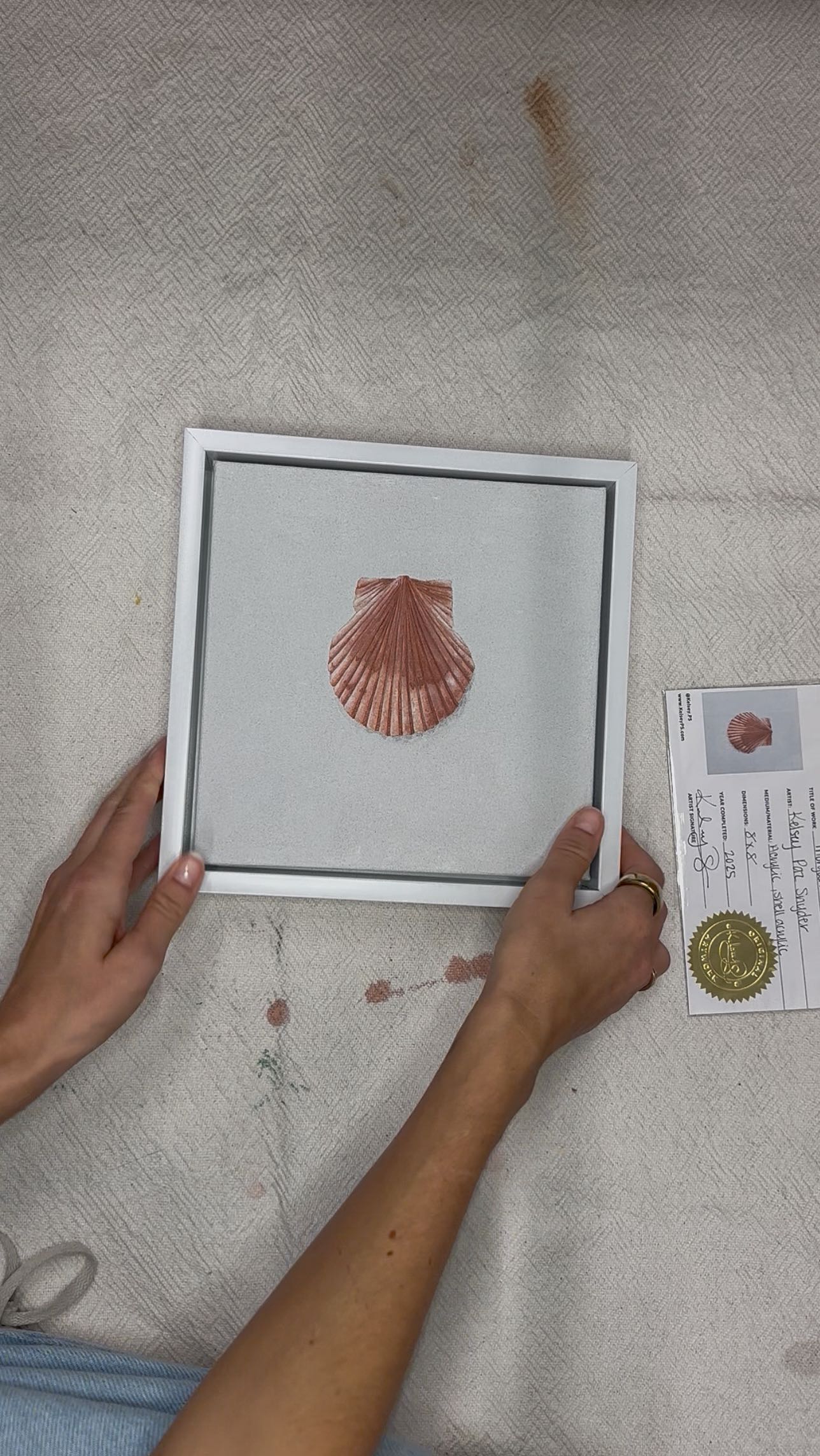 Packing up two of my small shell paintings and sending them on their way to KEY WEST! They were accepted into the “Small Works” show at JAG Gallery in Key West, FL and I am beyond excited (as you can tell). @jaggallery
•
We are venturing to Key West November 29th for the opening reception from 5:30-7:30pm and would love to have you there with us if you’re in the area!