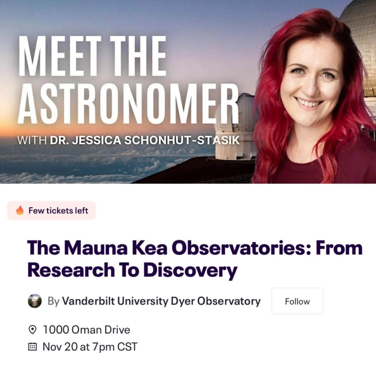 Tomorrow night TNI's own @jesstella is giving a talk at Nashville's @dyerobservers for Meet the Astronomer night!
She will highlight the observatories atop Mauna Kea in Hawai'i and discuss their discoveries, including the interstellar asteroid 3I/ATLAS that has been abuzz in the news lately ☄️
Tickets are almost gone, secure them here:
https://www.eventbrite.com/o/vanderbilt-university-dyer-observatory-2143130631
The event will also be live streamed free here: https://www.youtube.com/@dyerobservers/streams
More info: https://www.eventbrite.com/e/the-mauna-kea-observatories-from-research-to-discovery-tickets-1860364563489?aff=ebdsoporgprofile
#space #astronomy #neuroverseinitiative #neurodiversity #neuroinclusion