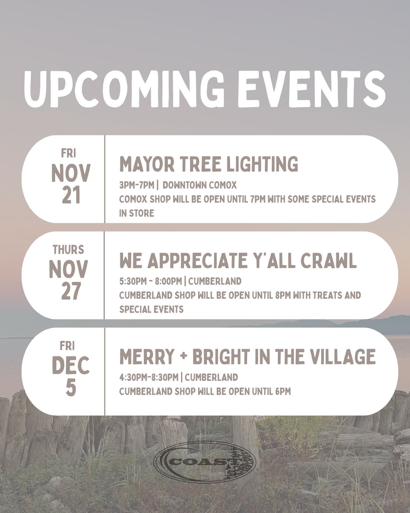 Come join us for our upcoming events!