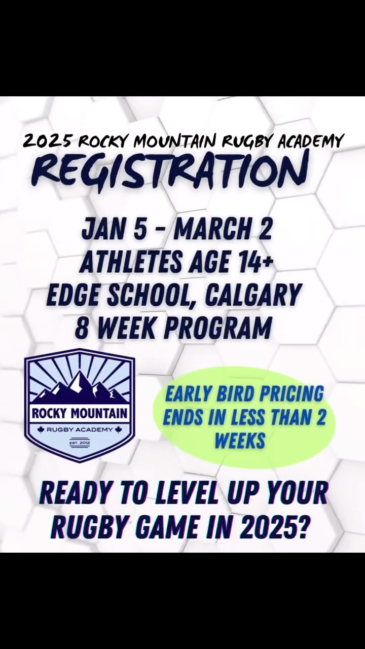 It’s the final countdown…. For early bird registration.
Get signed up before October 31st for discount pricing on Rocky Mountain Rugby Academy 2025. Have a look at some of the athletes who have passed through the program and see a little of what to expect this winter. Academy runs January through March with 40+ hours of skill specific training plus strength and conditioning.
#rugbyacademy #offseasonrugbytraining #trainharder #workharder #rugbyforlife #eatsleeprugby #rugbyskillz #finalcountdown