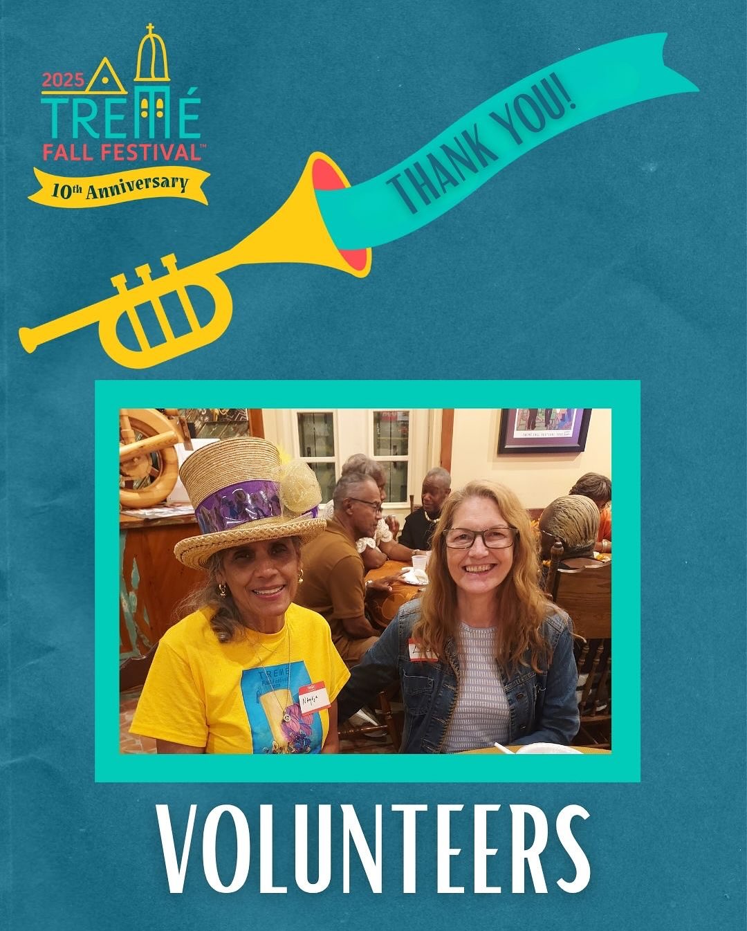 Huge thank you to all of our incredible volunteers who helped make the 2025 Tremé Fall Festival a true success!
Your hard work and dedication brought the Patron Party and our 10th anniversary celebration to life.
You showed up with heart, supported the festival’s purpose, and stayed with us even when Mother Nature sent us a twist.
Tonight we gathered with music, food, and community. This is just a small way to honor everything you poured into Treme Fall Festival 2025.
We appreciate you more than words can say.