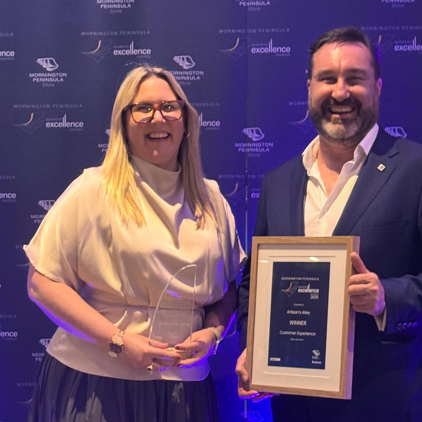 We are absolutely thrilled to share our big win for Artisan’s Alley who won the Best Customer Experience in the Micro Business segment last night at The Mornington Peninsula Business Excellence Awards.
It was such an honour to accept this on behalf of all our makers, creators and artists who work in our store. This one is for you all - thank you for all you do to bring the spirit of the Mornington Peninsula and all its beauty to the shop. 👏🙏❤️
#mainstreetmornington #supportlocal #shoplocalmornpen #morningtonpeninsula #awardwinner #morningtonpeninsulabusinessexellenceawards2025